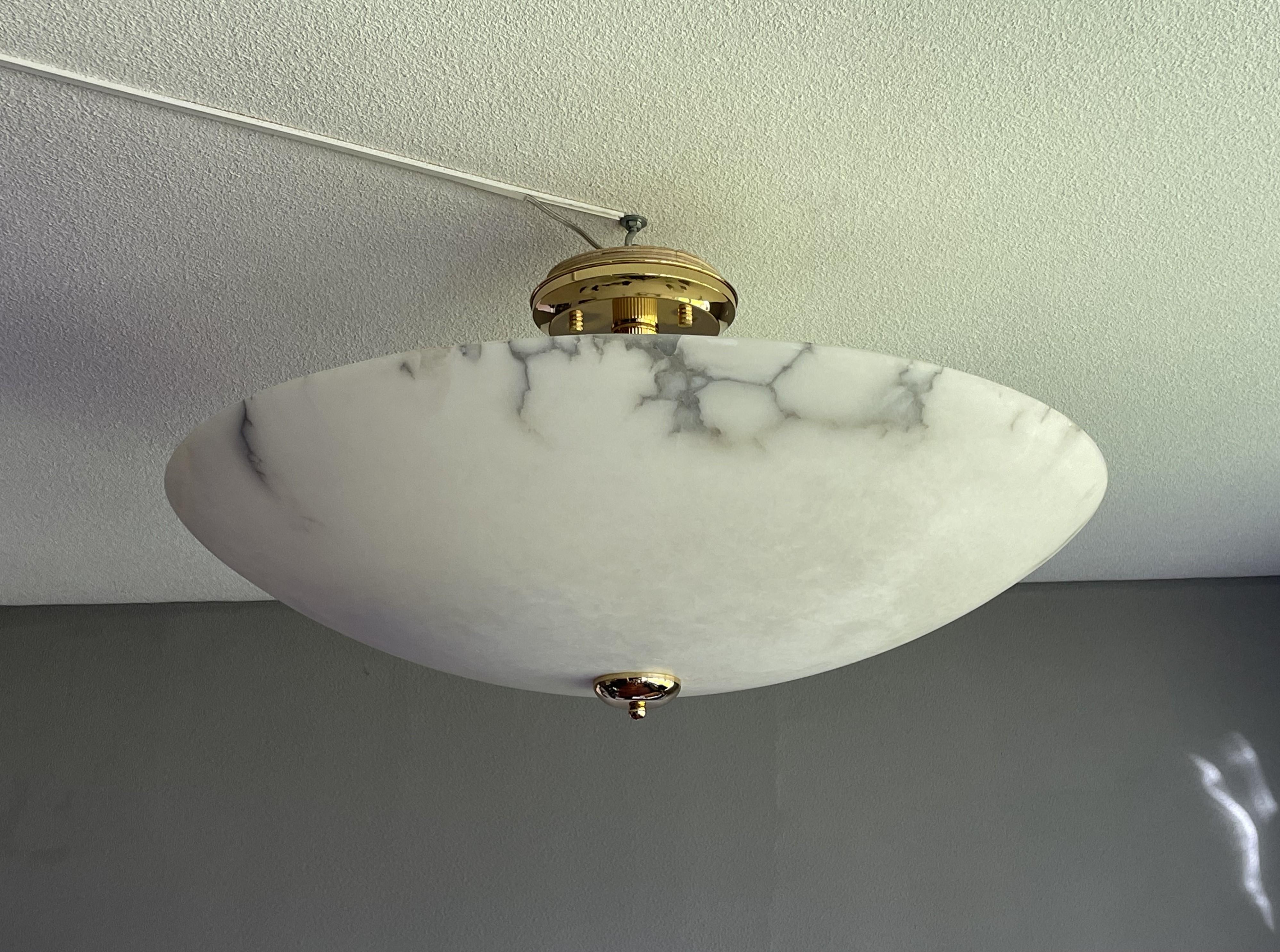 Cast Enormous 30Ø Flush Mount / Pendant with Stunning Full Moon-Like Alabaster Shade