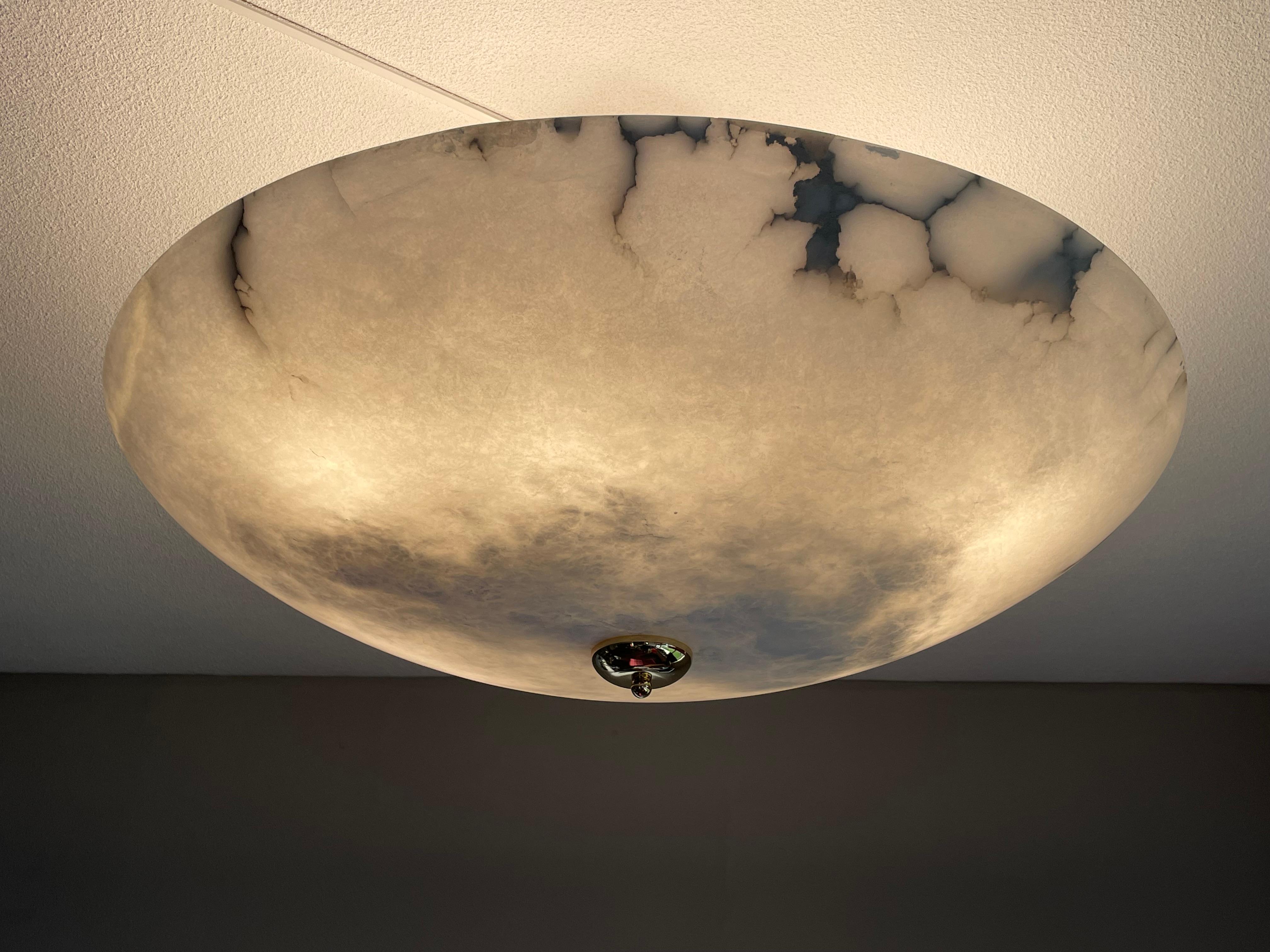 Enormous 30Ø Flush Mount / Pendant with Stunning Full Moon-Like Alabaster Shade In Excellent Condition In Lisse, NL