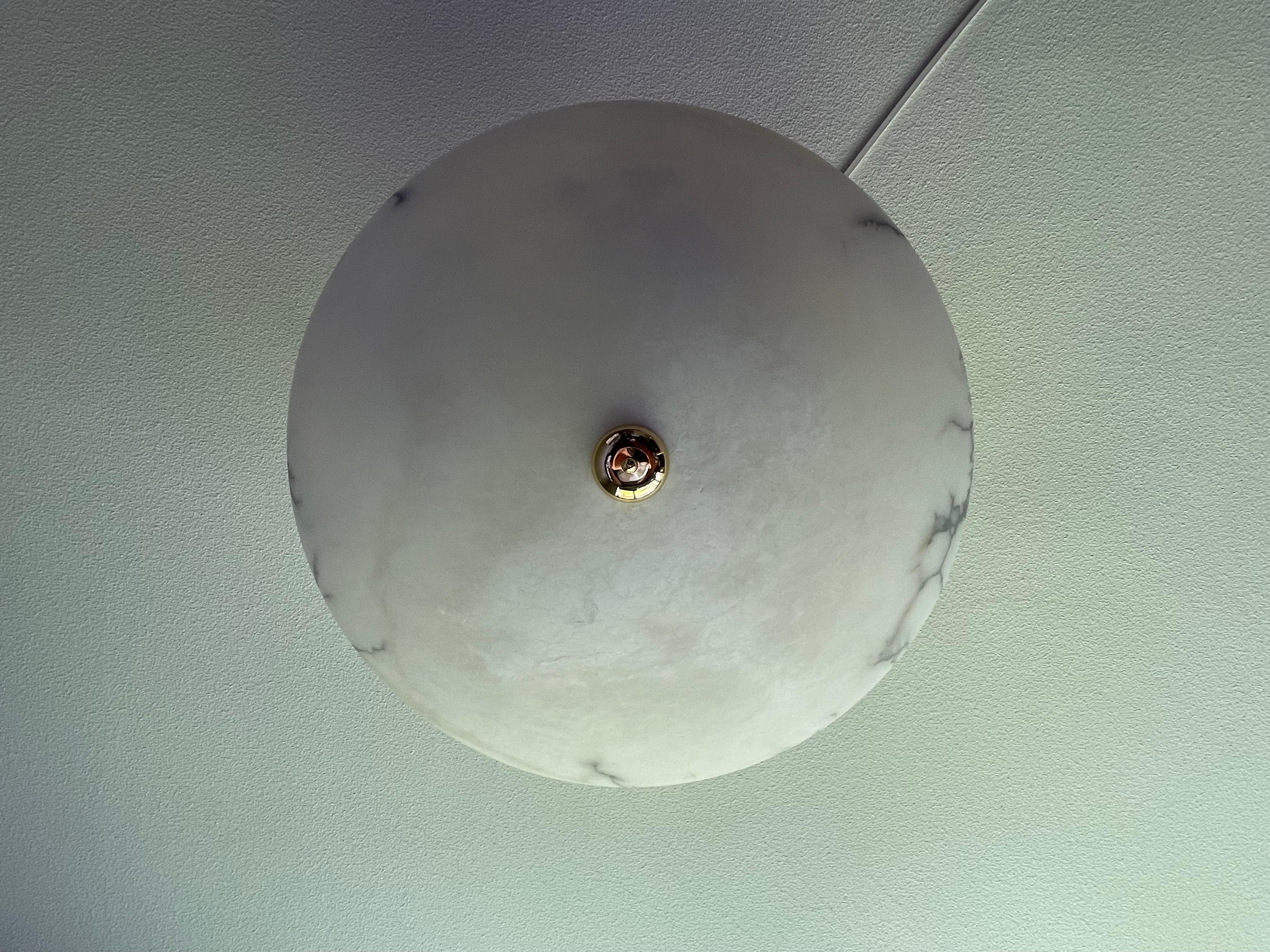 20th Century Enormous 30Ø Flush Mount / Pendant with Stunning Full Moon-Like Alabaster Shade