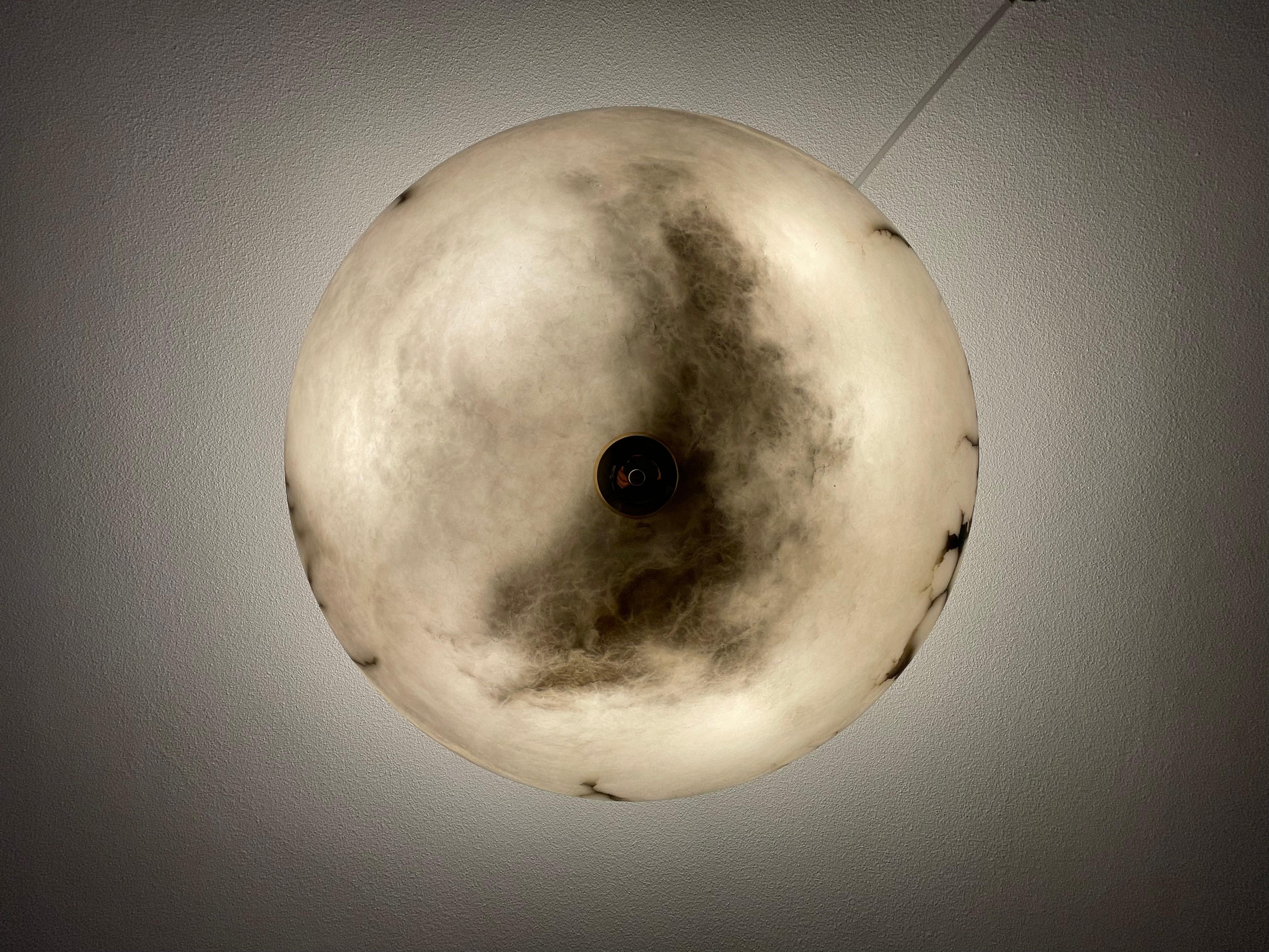 Metal Enormous 30Ø Flush Mount / Pendant with Stunning Full Moon-Like Alabaster Shade