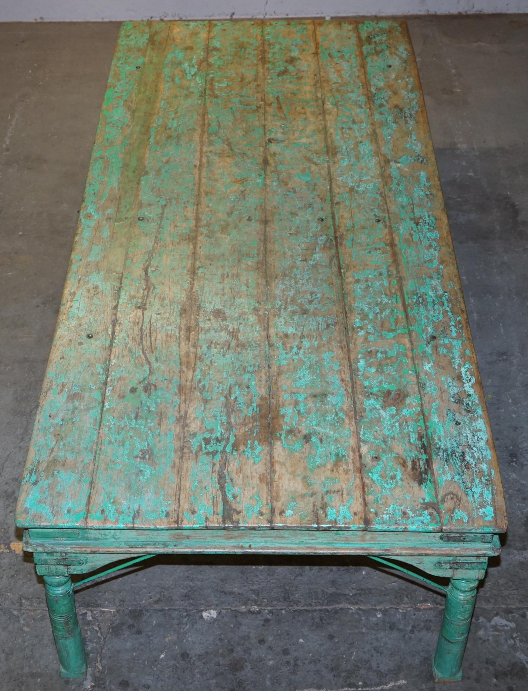 Enormous Original Paint Anglo Indian Teak Magistrates Table Special For Sale 5