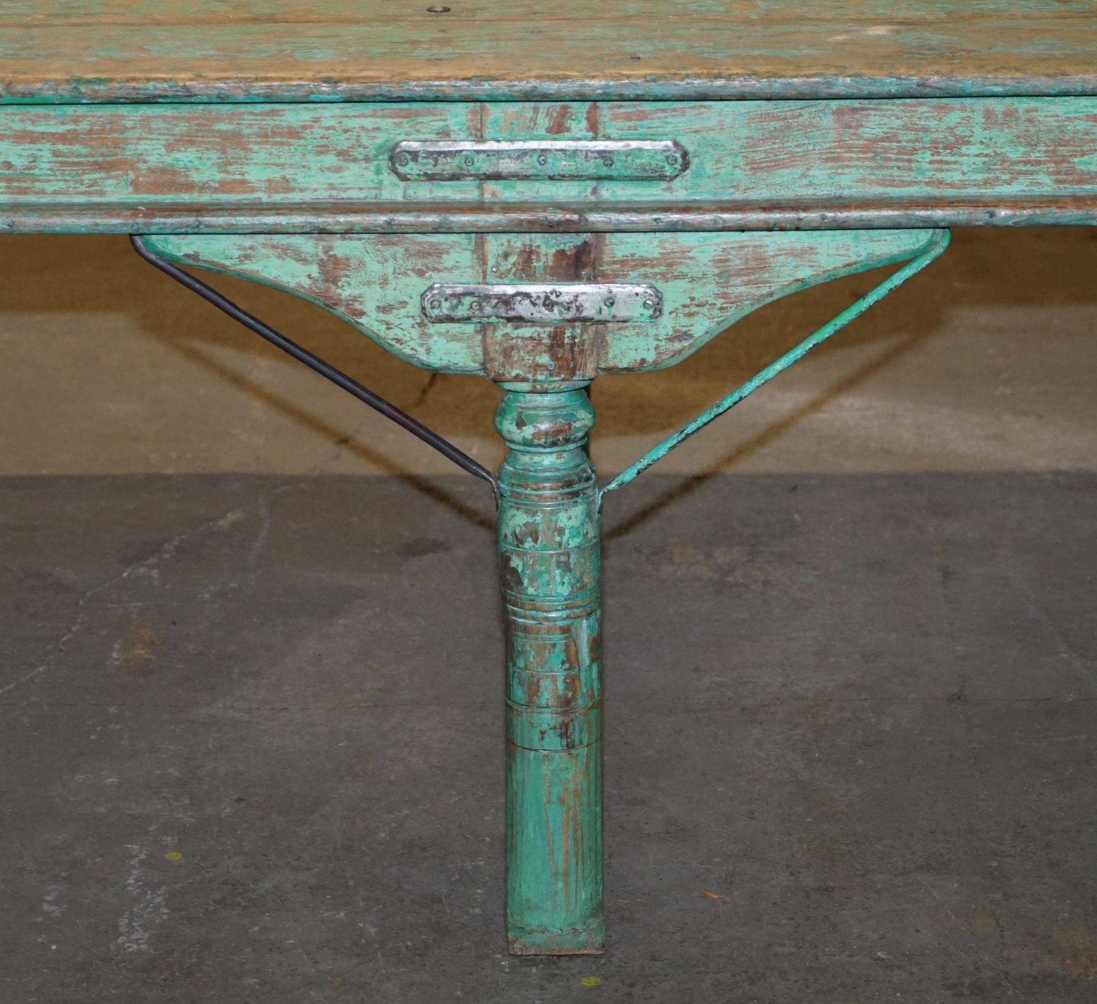 Hand-Crafted Enormous Original Paint Anglo Indian Teak Magistrates Table Special For Sale