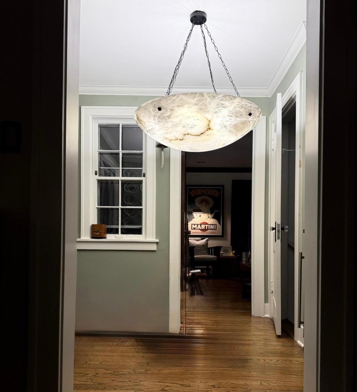 Énorme affleurant / suspension de 36 Ø avec un superbe abat-jour en albâtre ressemblant à une pleine lune en vente 6