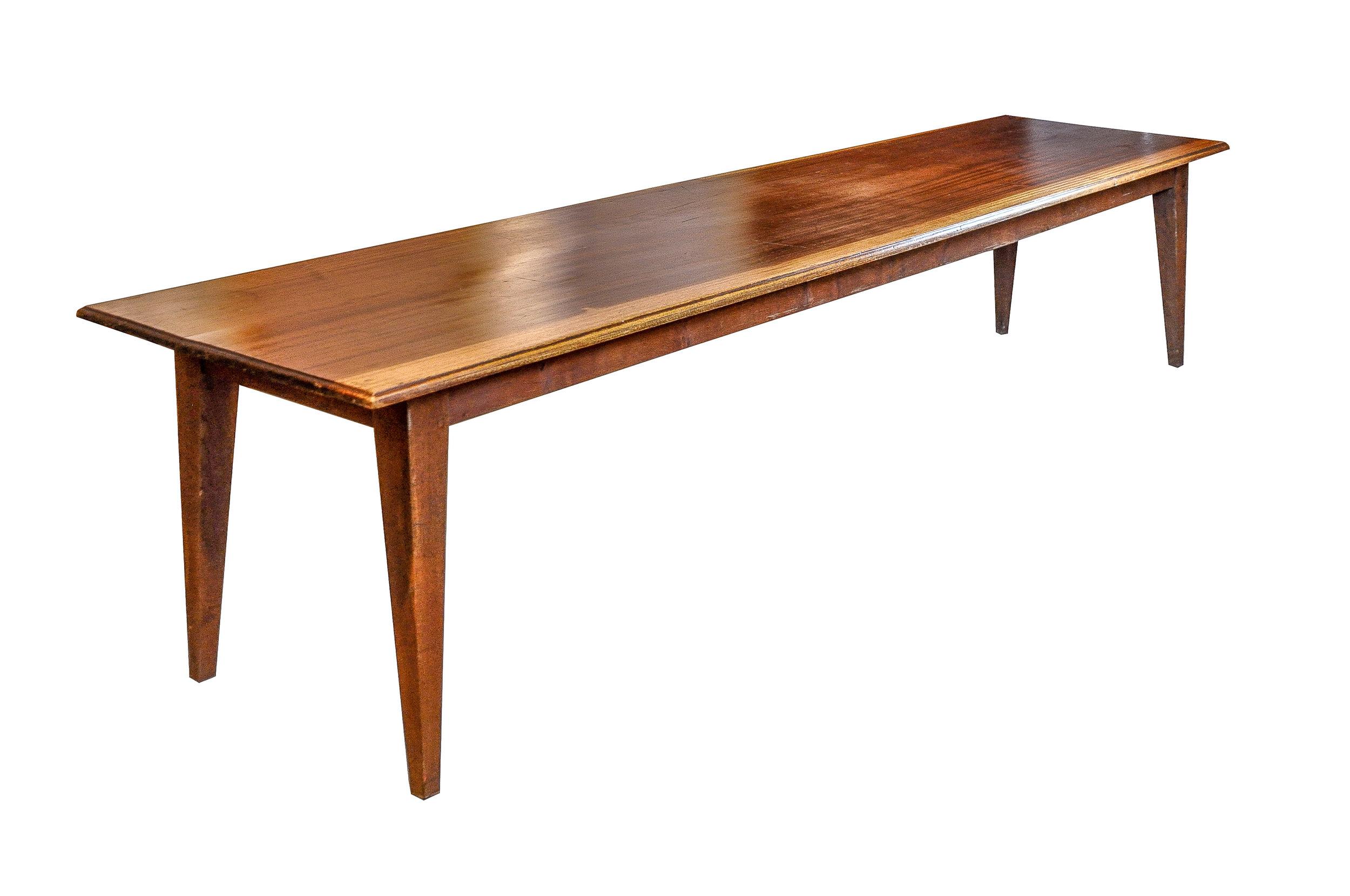 Due to its enormous dimensions, this table is suitable for 10 - 12 persons without any problems. It was made ca. 100 years ago from a huge tree. The tabletop consists of a single huge wooden board and has a beautiful patina.