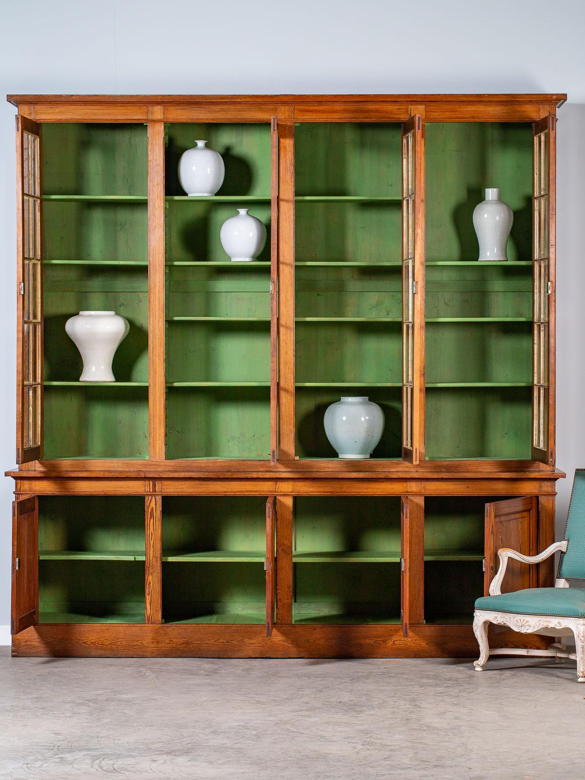 French Provincial Enormous Antique French Pine Bibliothèque Bookcase Display Cabinet, circa 1850