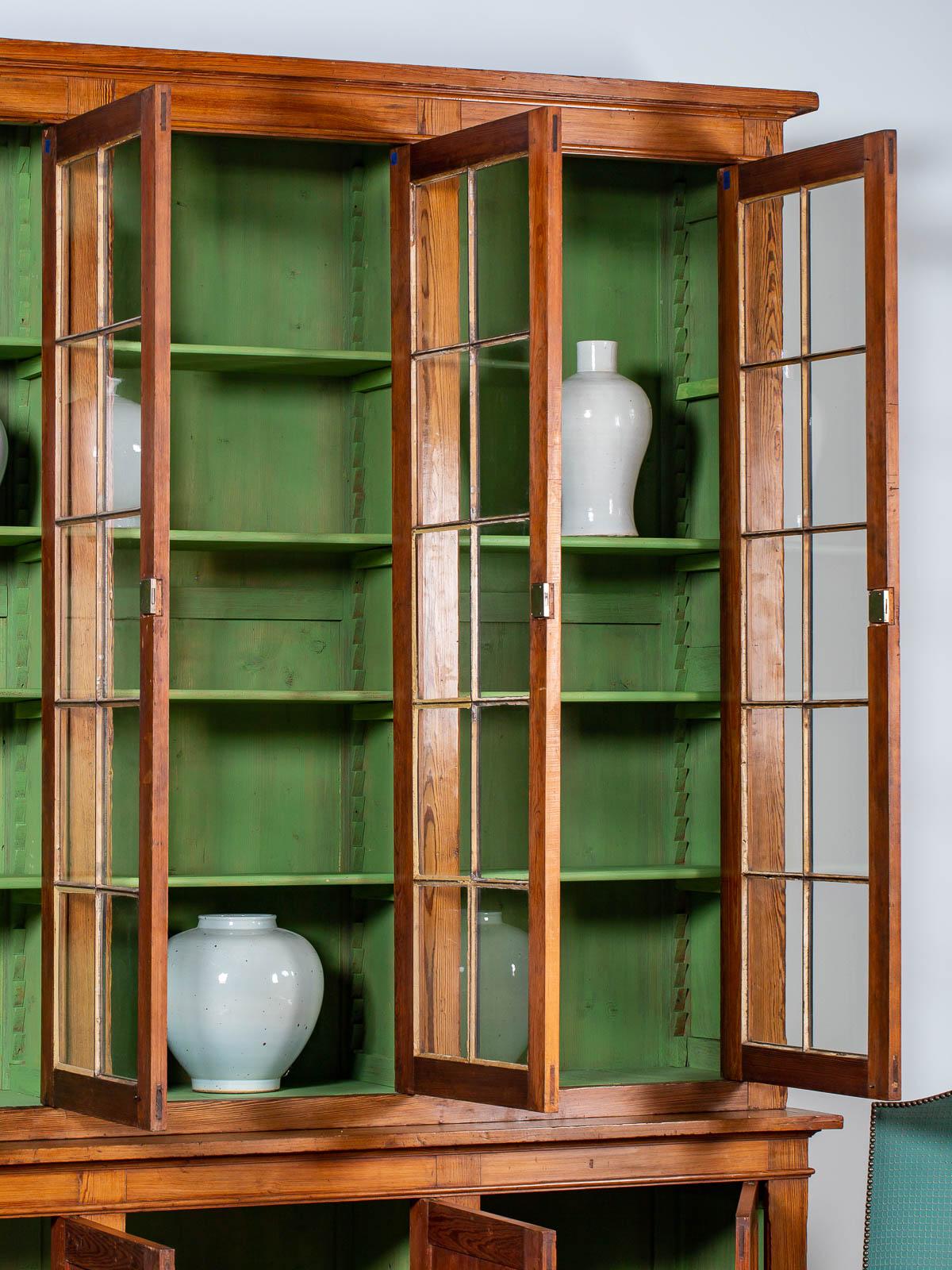 Hand-Painted Enormous Antique French Pine Bibliothèque Bookcase Display Cabinet, circa 1850