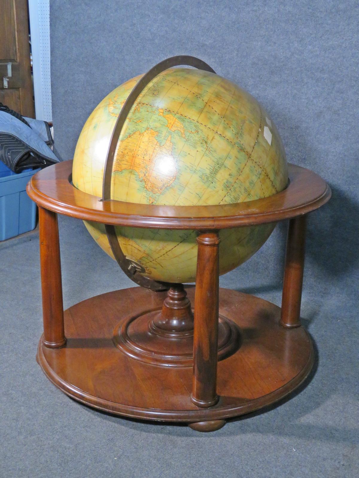 Enormous Antique World Globe with Walnut Stand, Circa 1940 2
