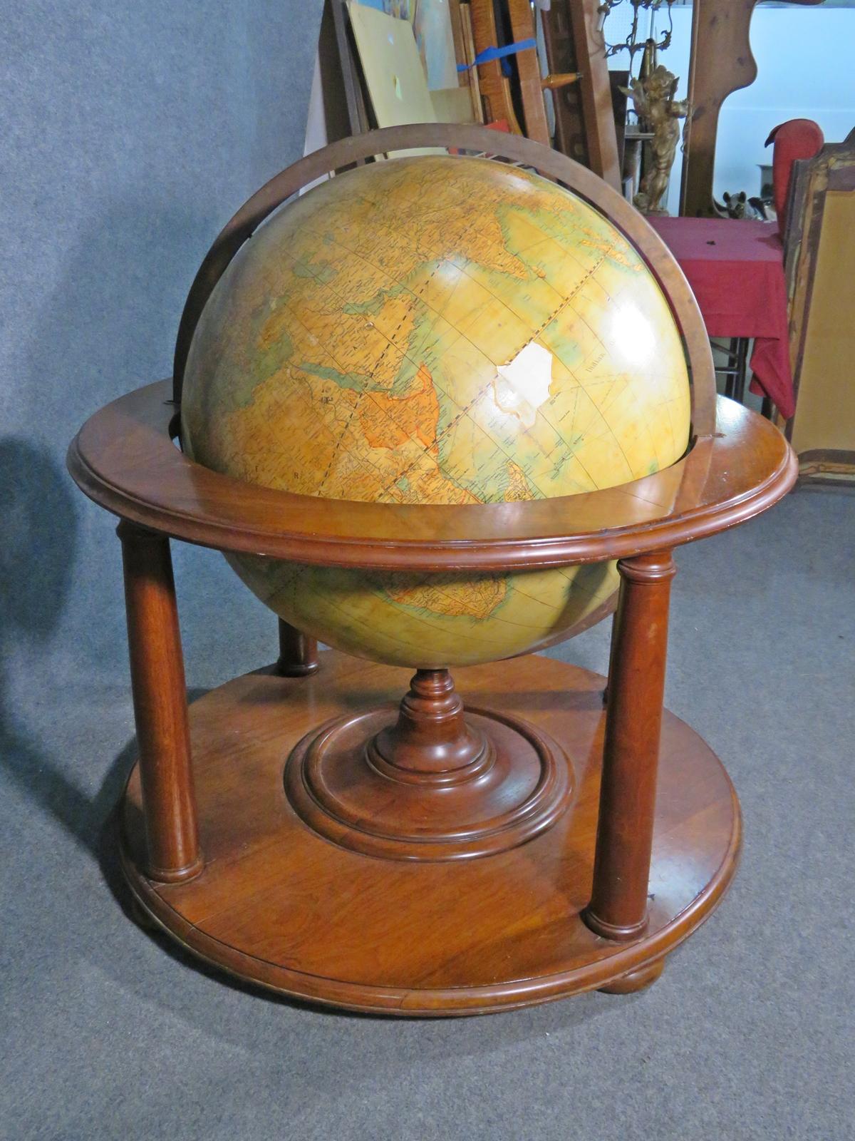 Enormous Antique World Globe with Walnut Stand, Circa 1940 3