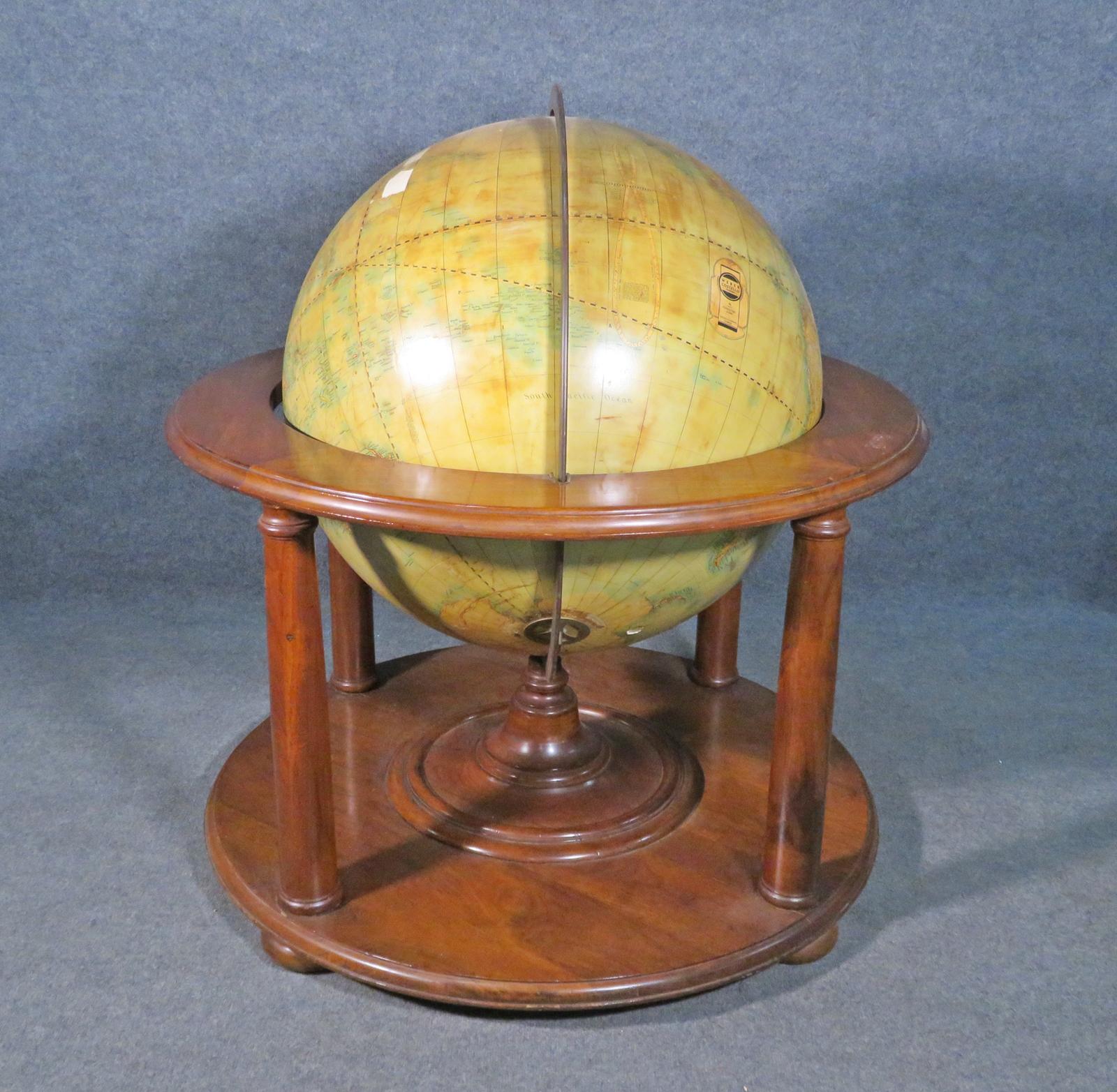 Enormous Antique World Globe with Walnut Stand, Circa 1940 5