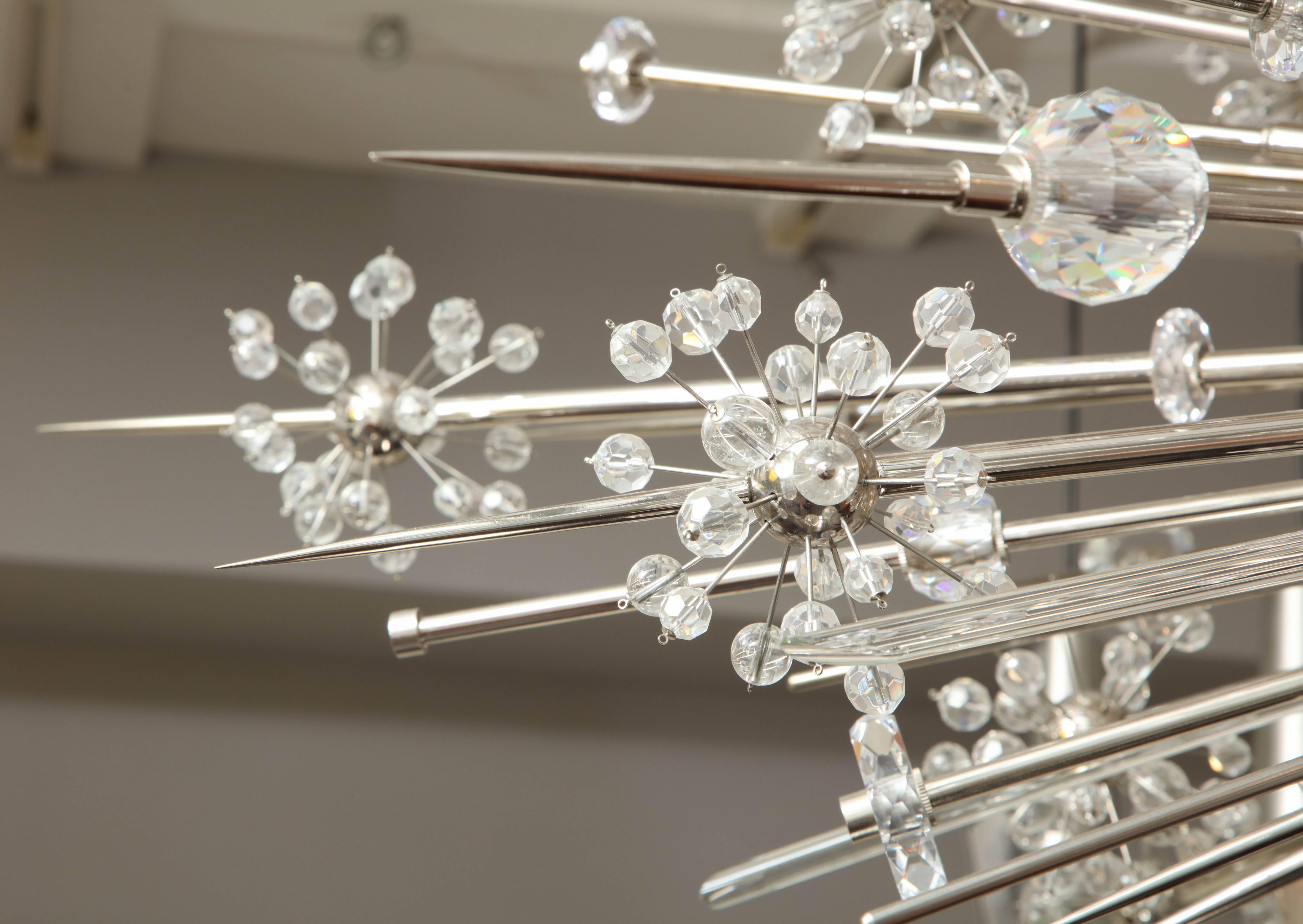 American Custom Enormous Austrian Crystal and Glass Rod Sputnik Chandelier For Sale