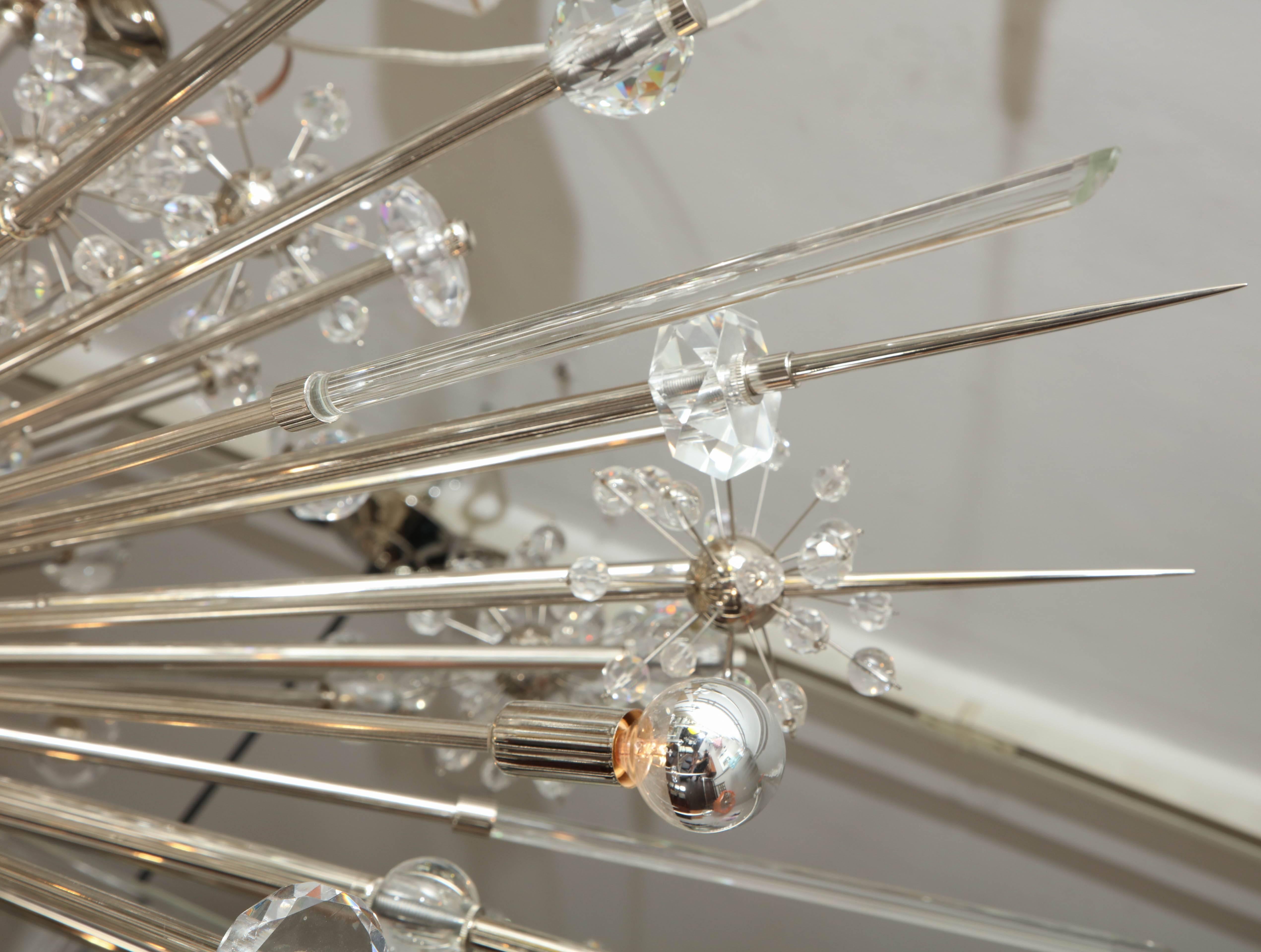 Polished Custom Enormous Austrian Crystal and Glass Rod Sputnik Chandelier For Sale