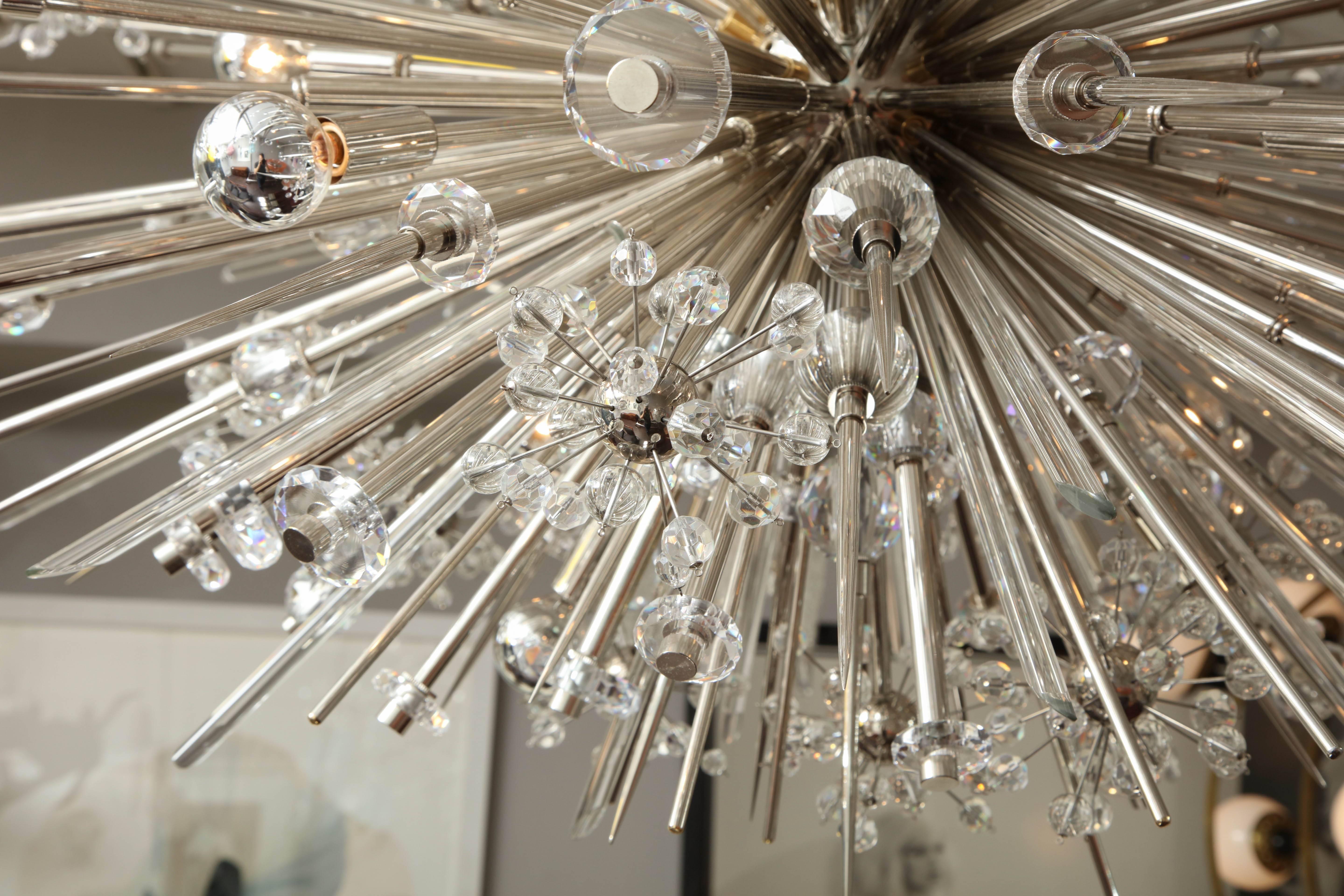 Contemporary Custom Enormous Austrian Crystal and Glass Rod Sputnik Chandelier For Sale