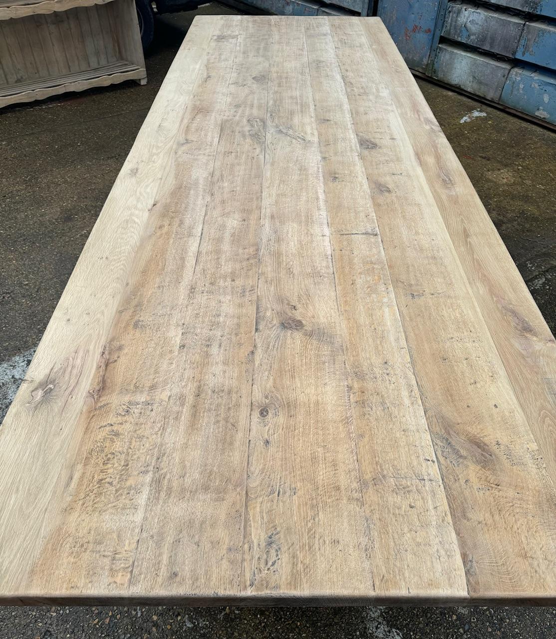 Enormous Bleached Oak Farmhouse Dining Table  In Good Condition For Sale In Seaford, GB