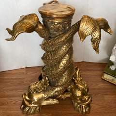 Enormous Brass Dolphin Motif Mid Century Center Table Base