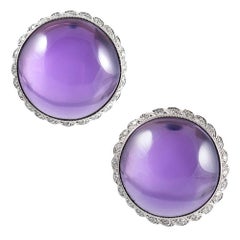Enormous Cabochon Amethyst and Diamond Earrings