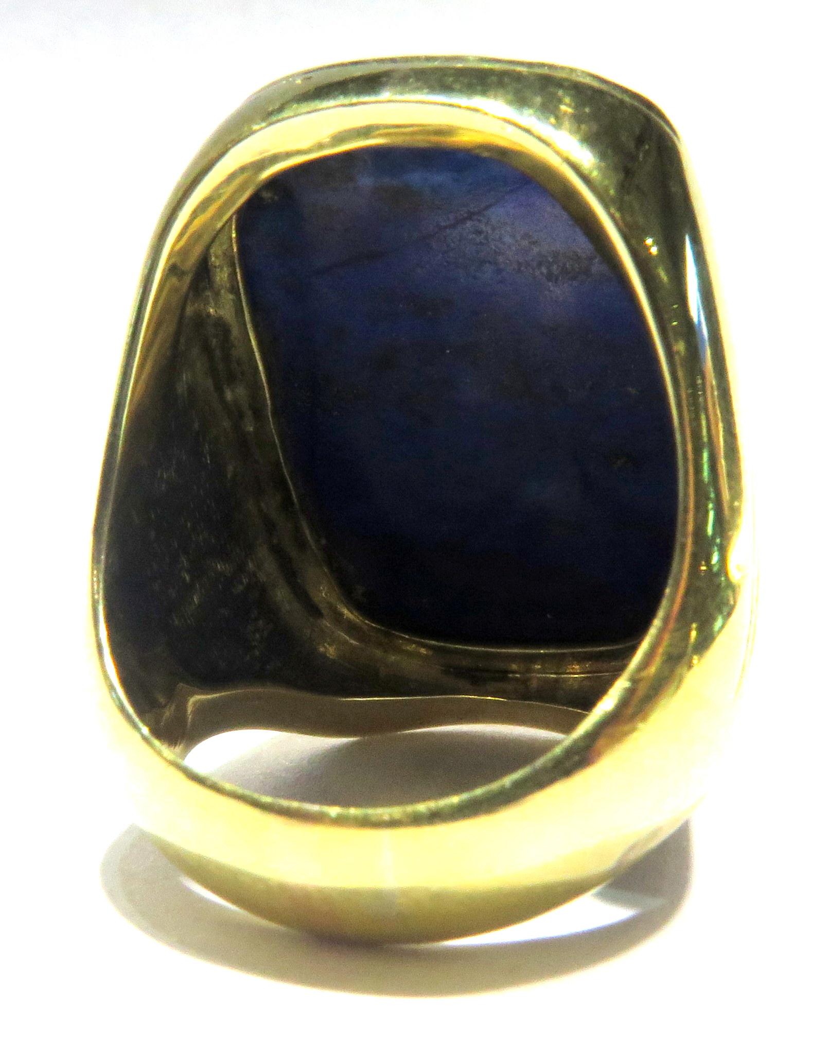 Enormous Carved Lapis Lazuli Unique Gold Face Ring 5