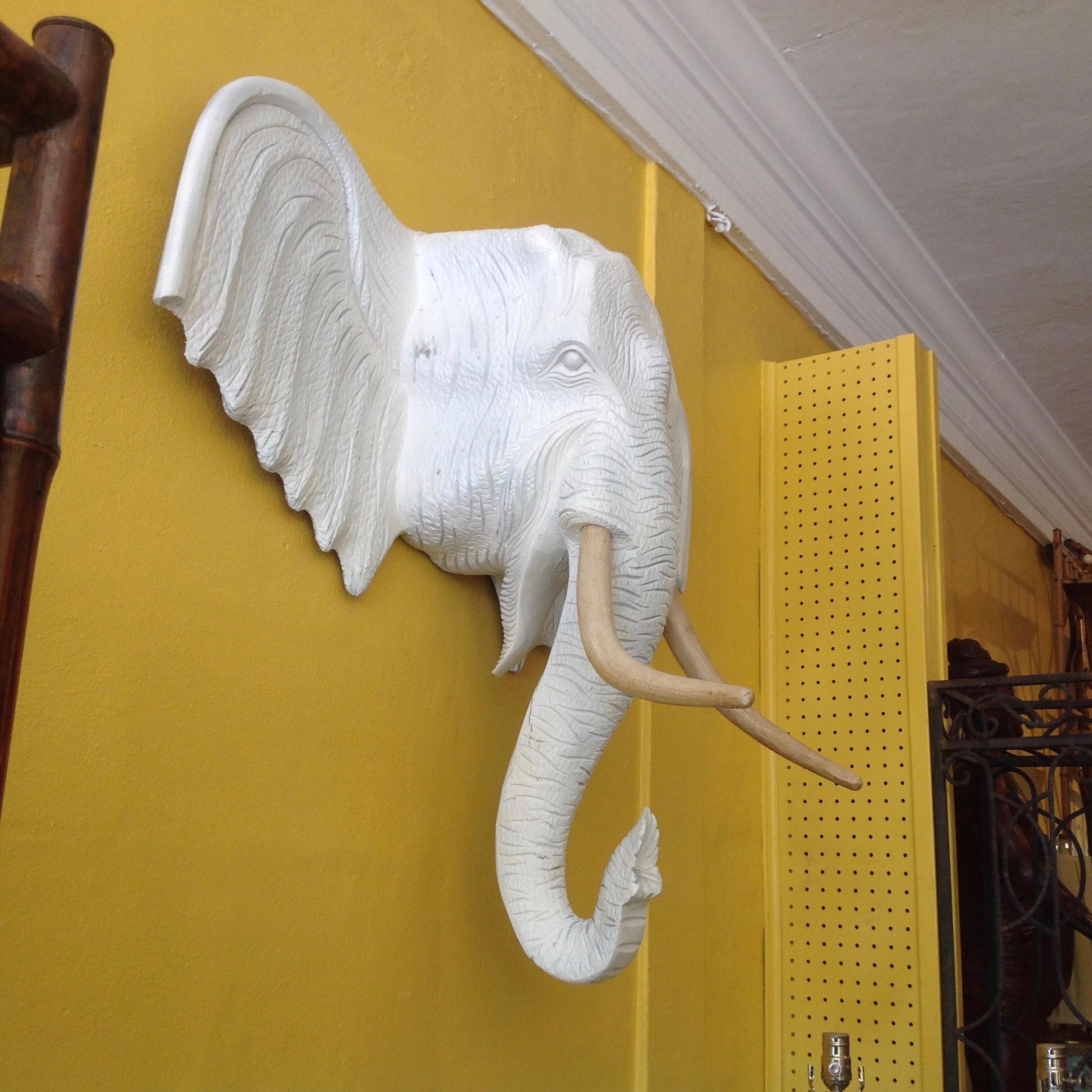 Painted Enormous Carved wood Elephant Head