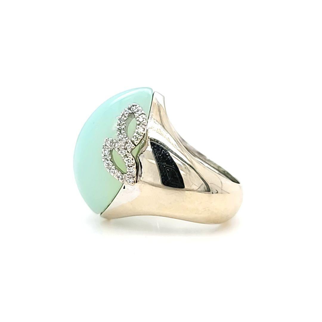 Enormous Chalcedony and Diamond Domed Cocktail Ring in White Gold In Good Condition For Sale In Coral Gables, FL