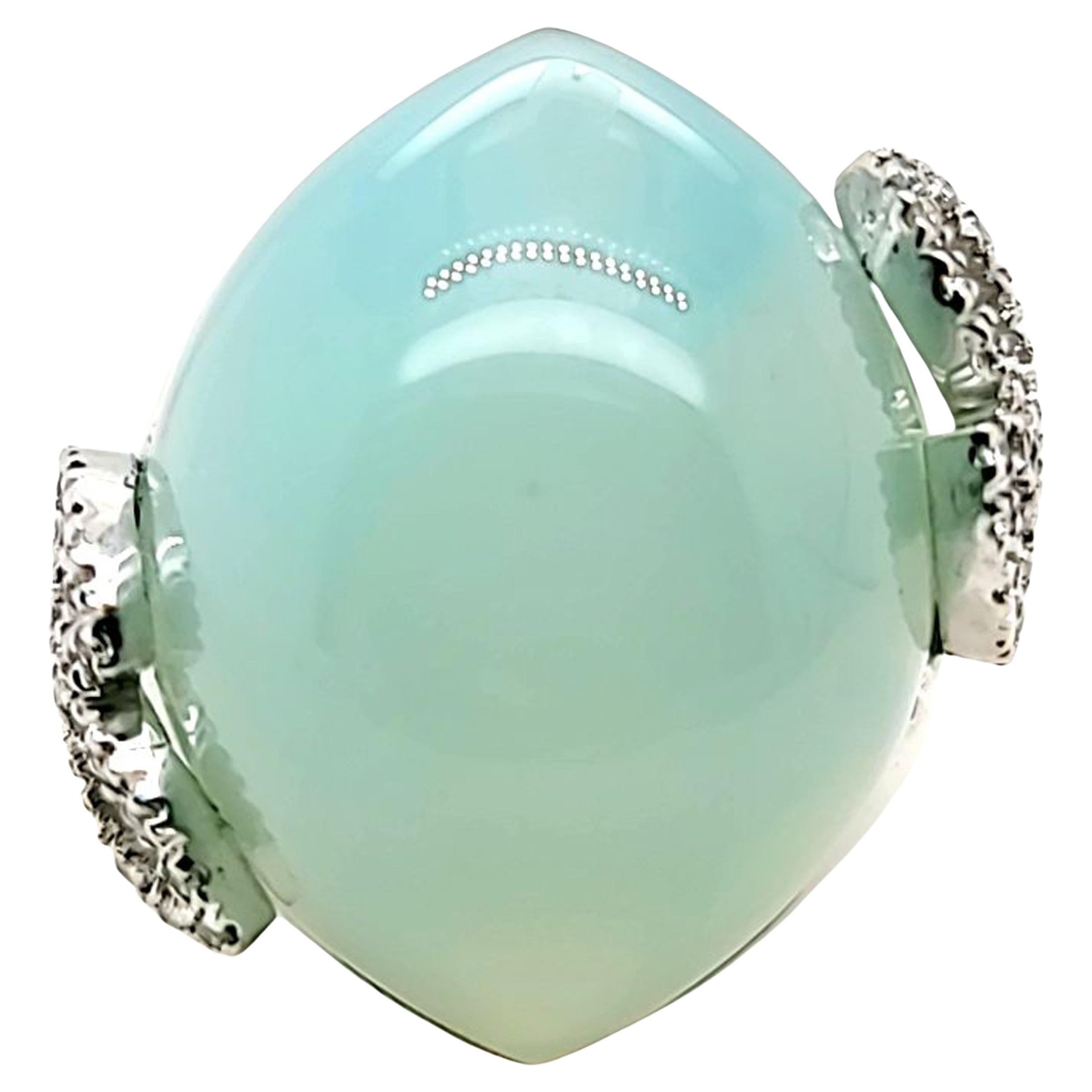 Enormous Chalcedony and Diamond Domed Cocktail Ring in White Gold For Sale