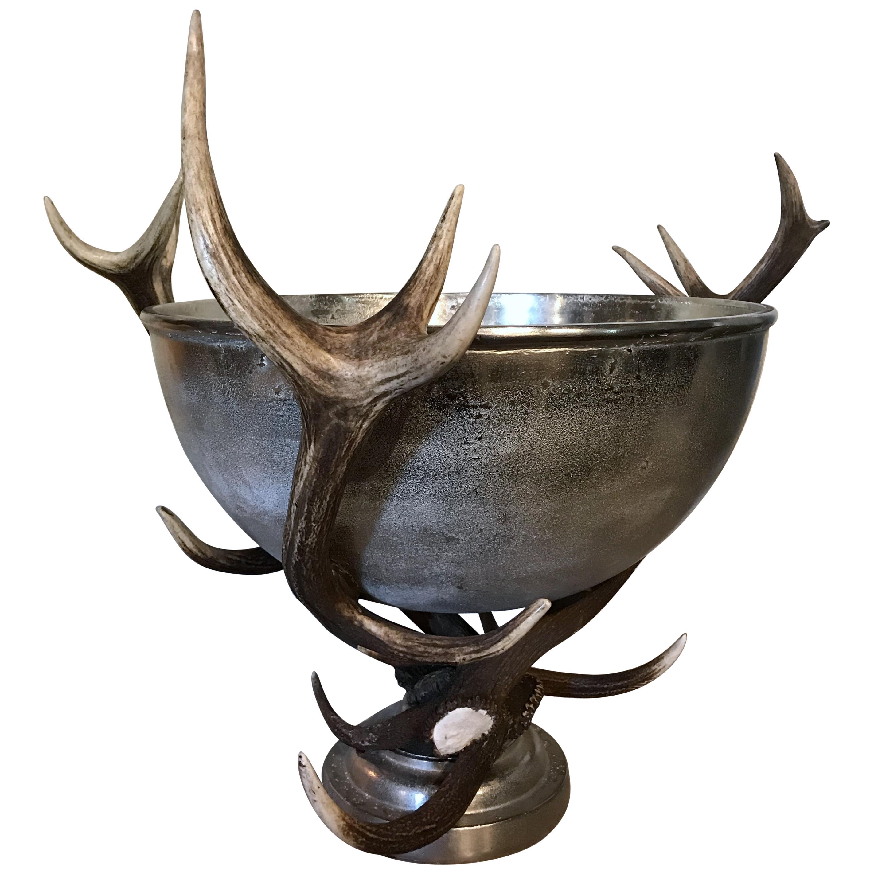 Maisonica Wine Champagne Bucket Freestanding 26 Tall Heavy Chrome Stag Antler