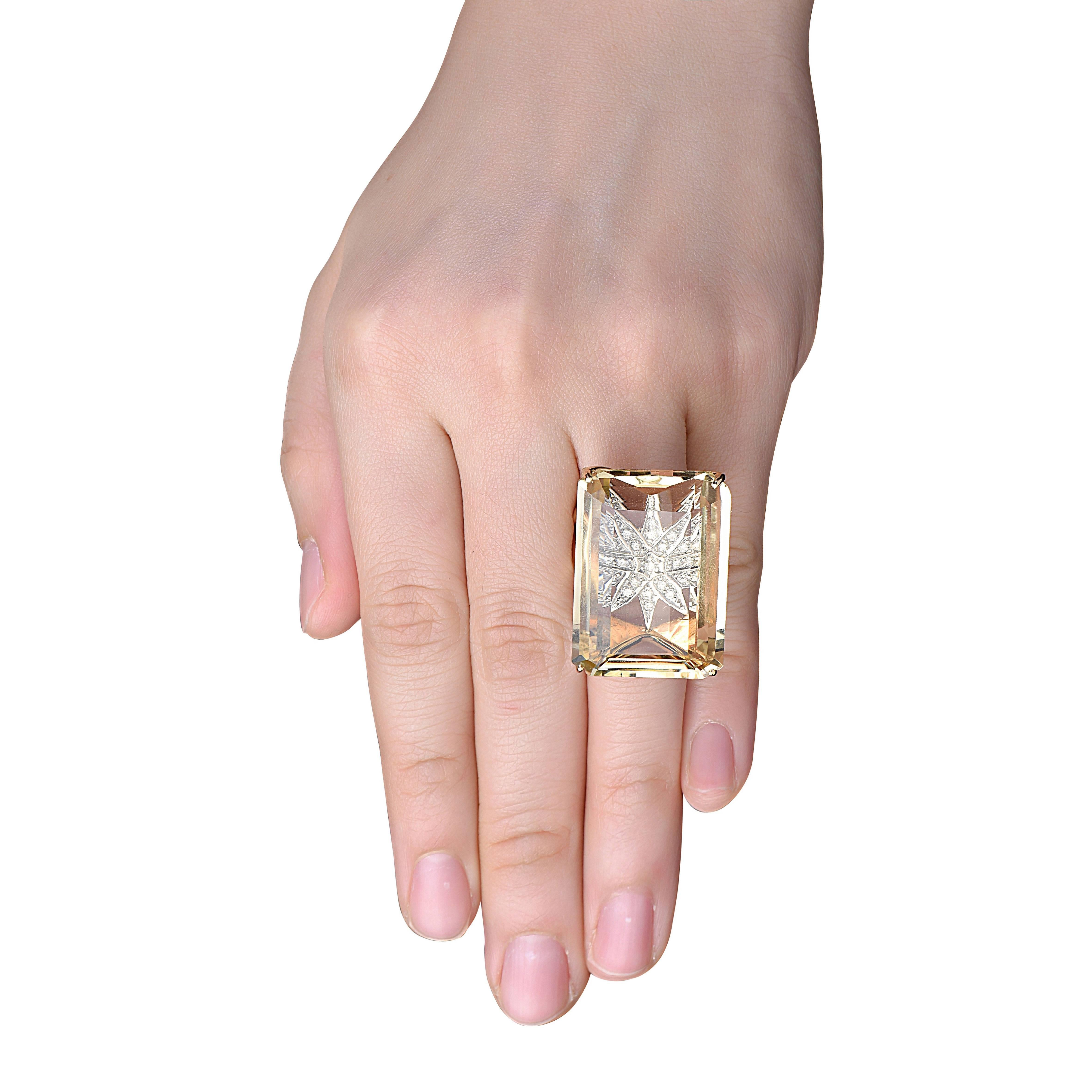 Modern Enormous Citrine Diamond Ring