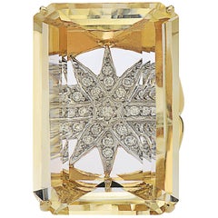 Enormous Citrine Diamond Ring
