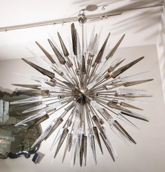 Enormous Clear and Smoke Murano Glass Spike Sputnik Chandelier
