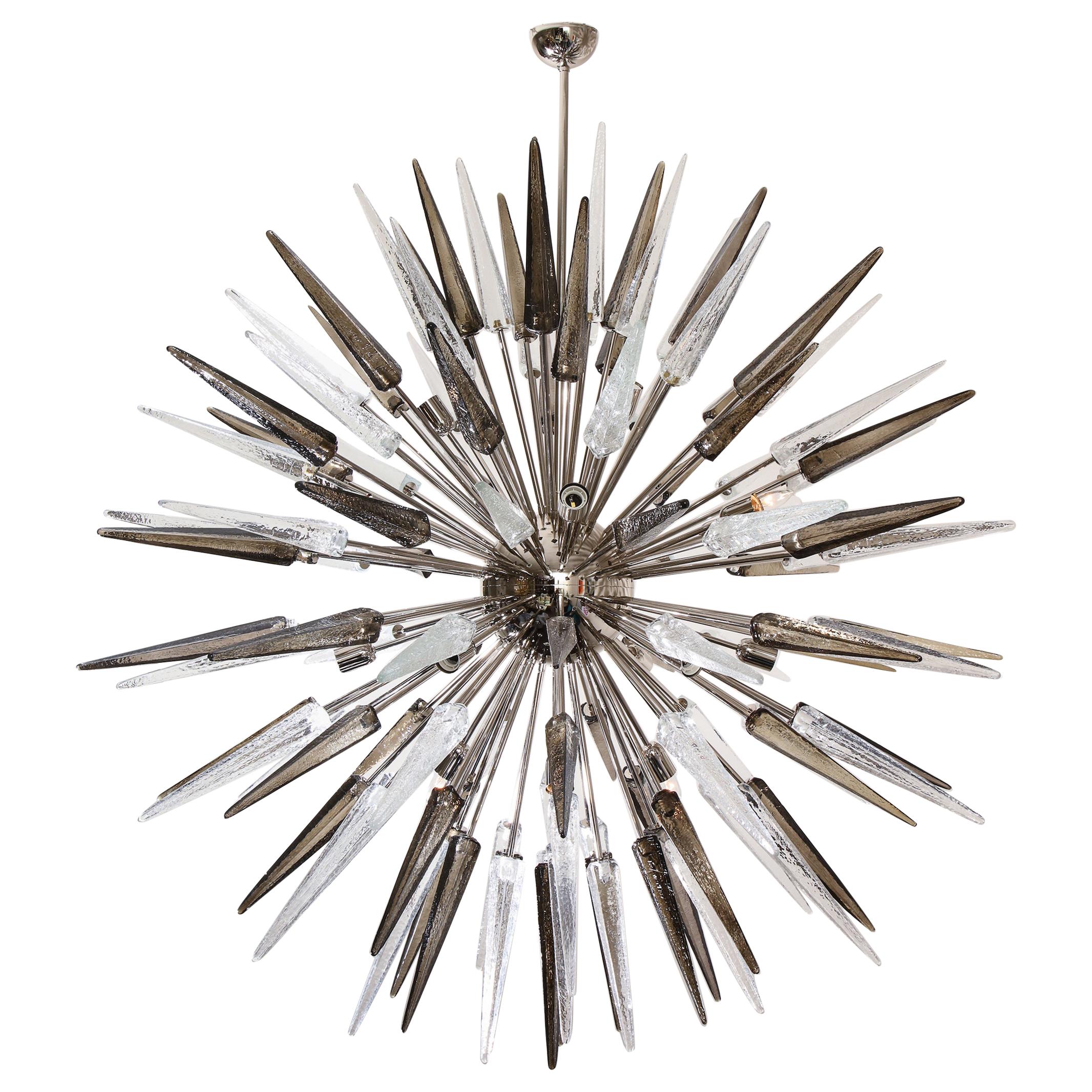 Enormous Clear and Smoke Murano Glass Spike Sputnik Chandelier For Sale