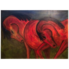 Enormous Contemporary Oil on Canvas of Horses