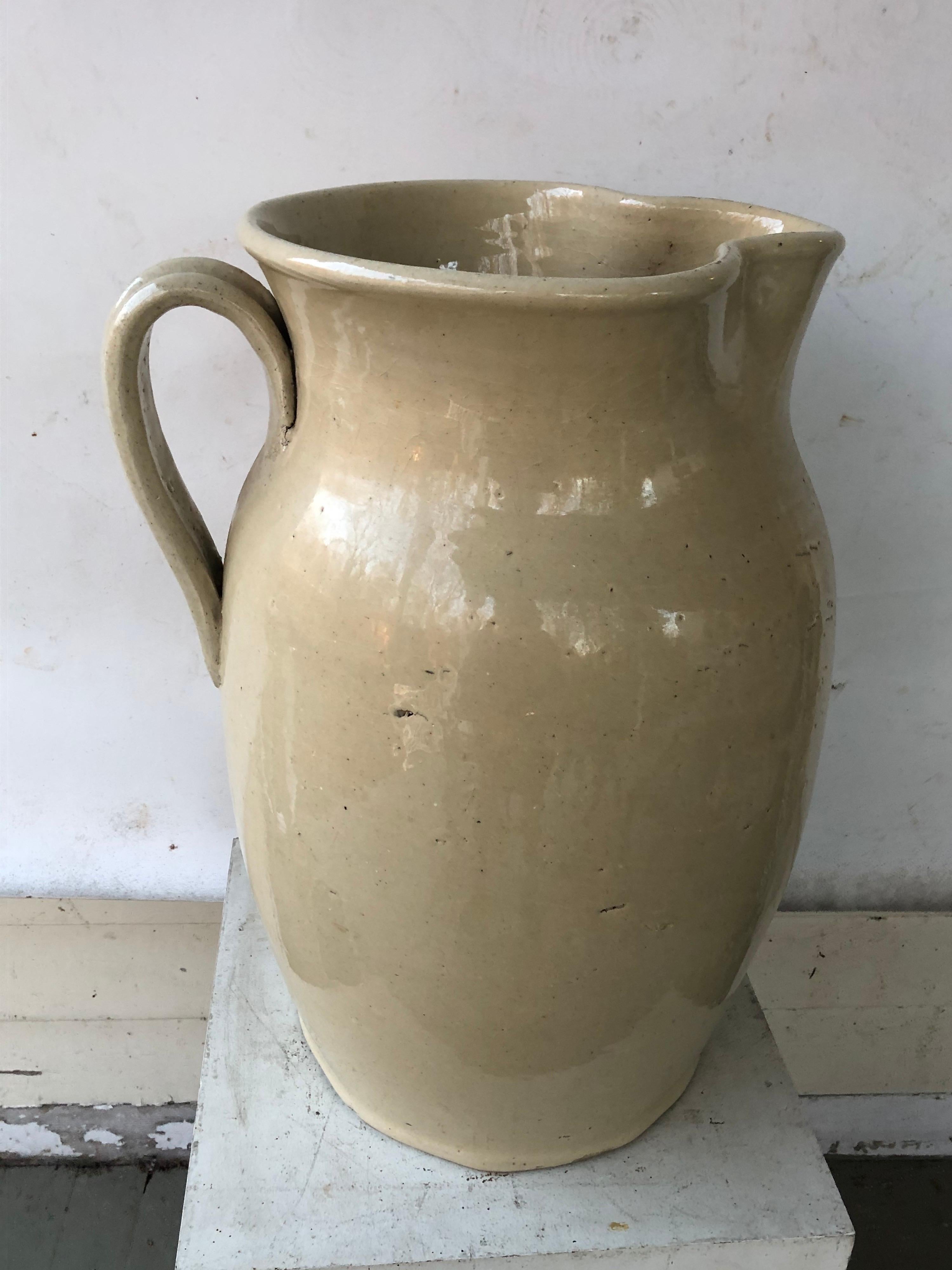 Victorian Enormous Cream Glazed English Pottery Pitcher For Sale