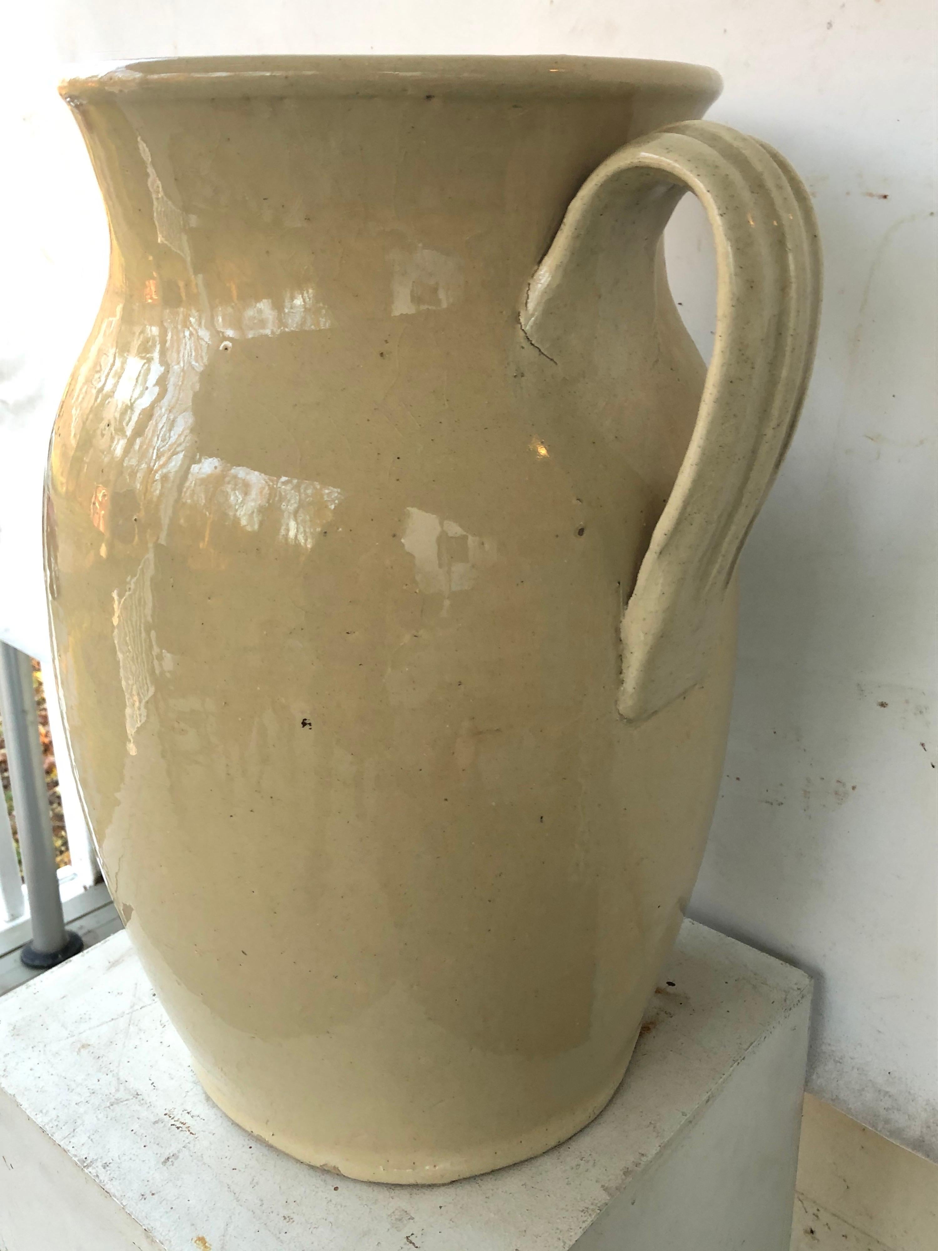 Ceramic Enormous Cream Glazed English Pottery Pitcher For Sale