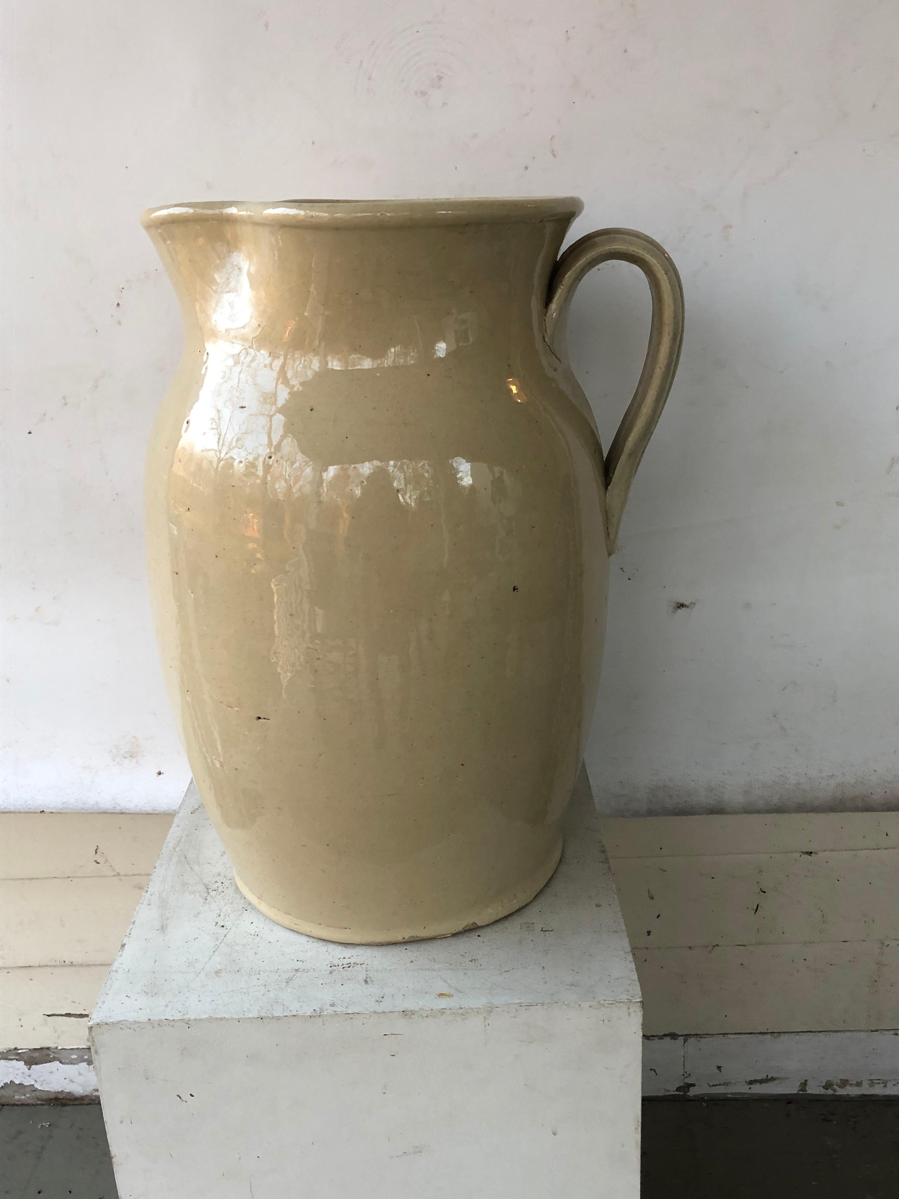 Enormous Cream Glazed English Pottery Pitcher For Sale 1