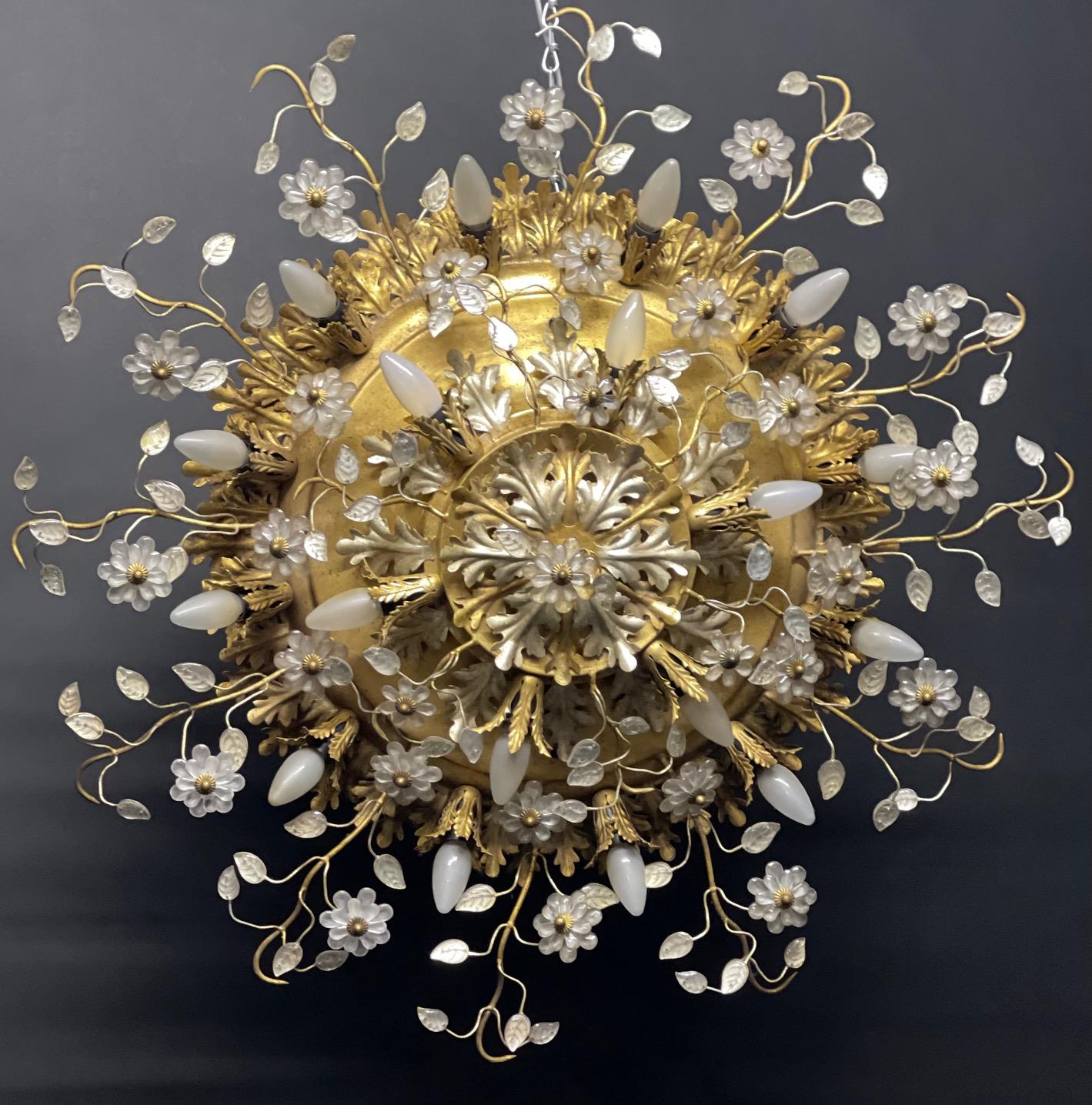 Glass Enormous Flush Mount Attr. to Maison Baguès, France, 1950s For Sale