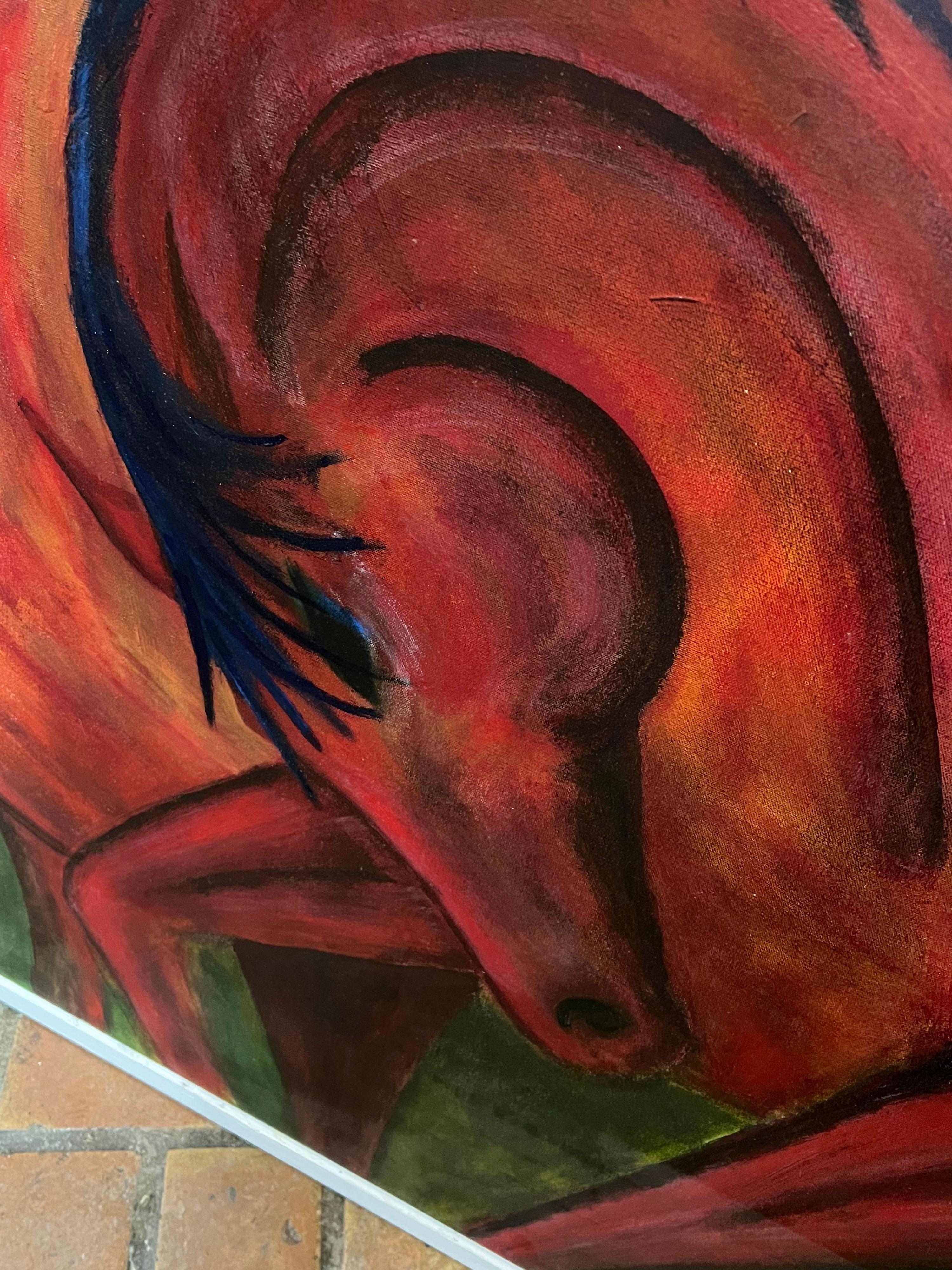 Énorme huile sur toile contemporaine encadrée représentant des chevaux en vente 6