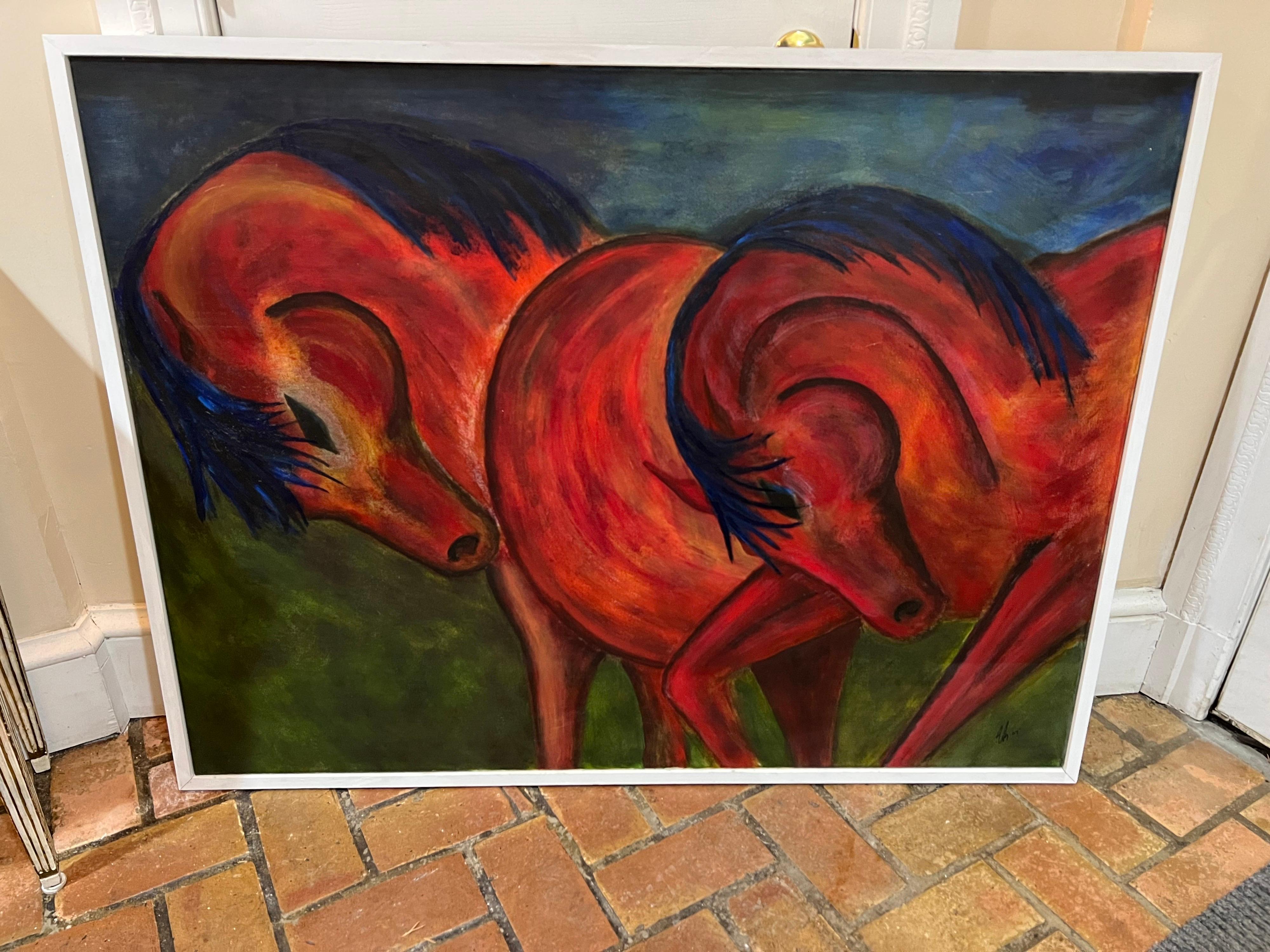 Enormous Framed Contemporary Oil on Canvas of Horses For Sale 1