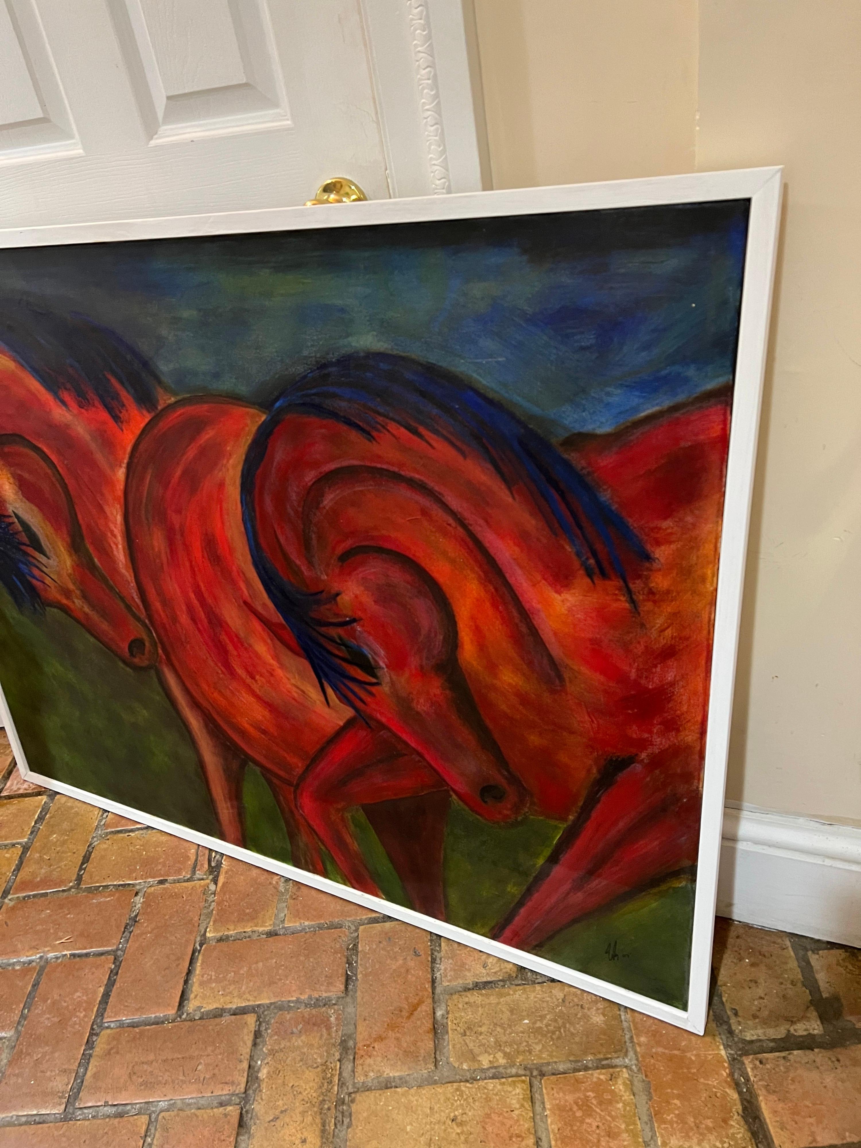 Enormous Framed Contemporary Oil on Canvas of Horses For Sale 4