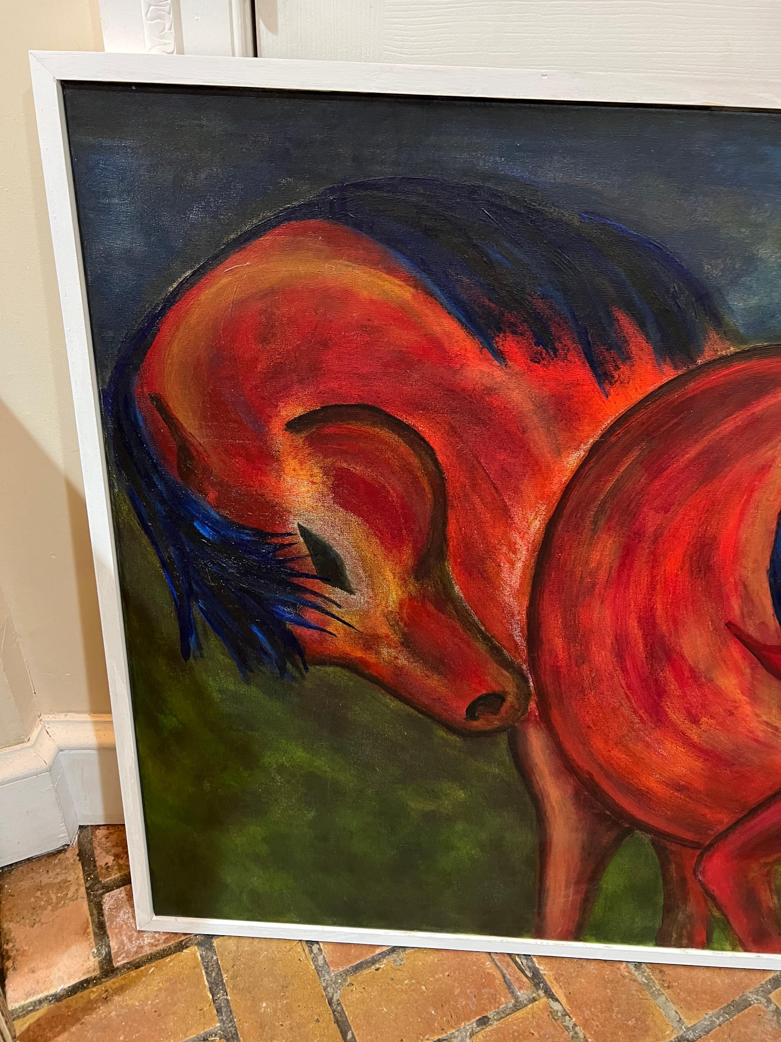 Énorme huile sur toile contemporaine encadrée représentant des chevaux en vente 4
