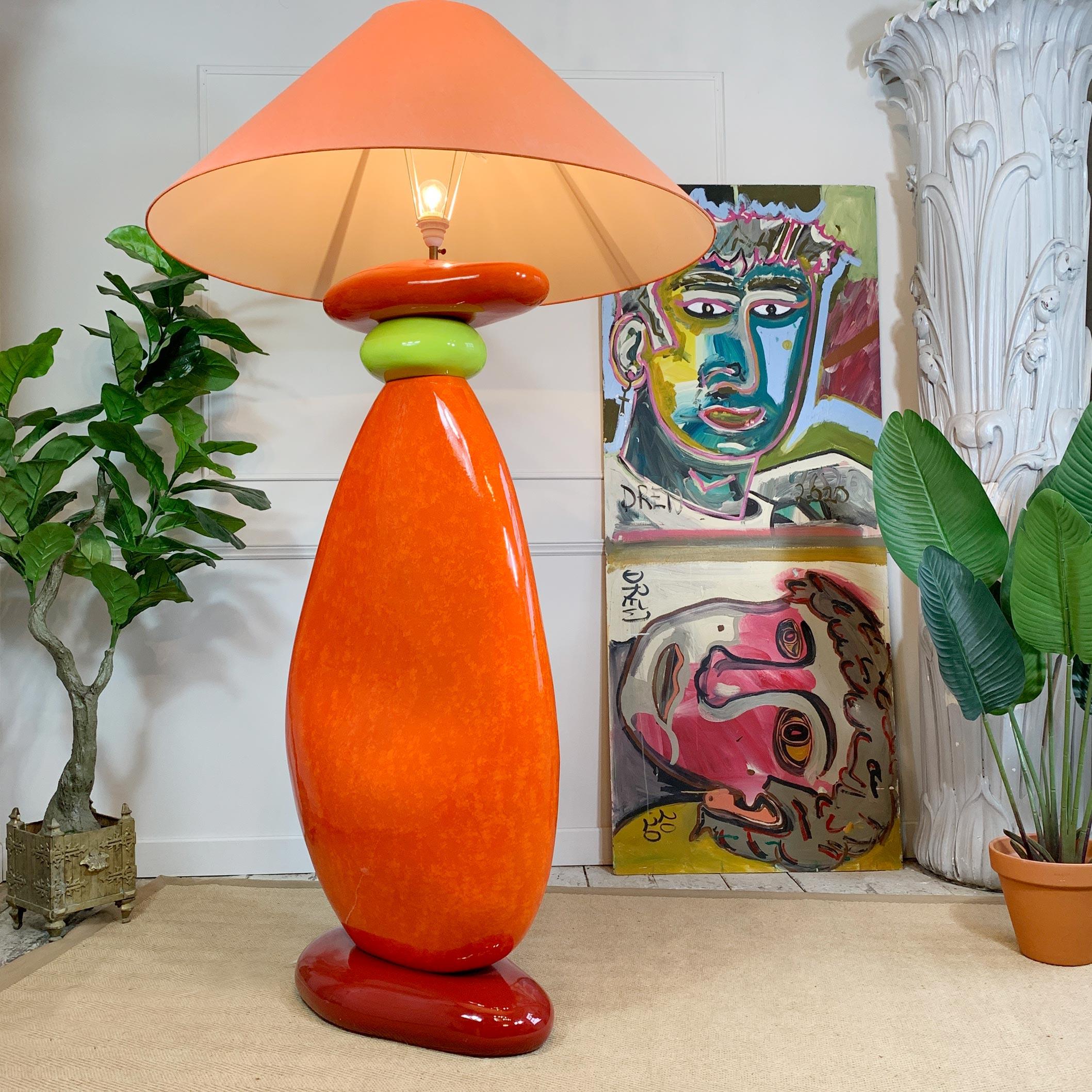 Post-Modern Enormous Francois Châtain Orange Red Pebbles Floor Lamp