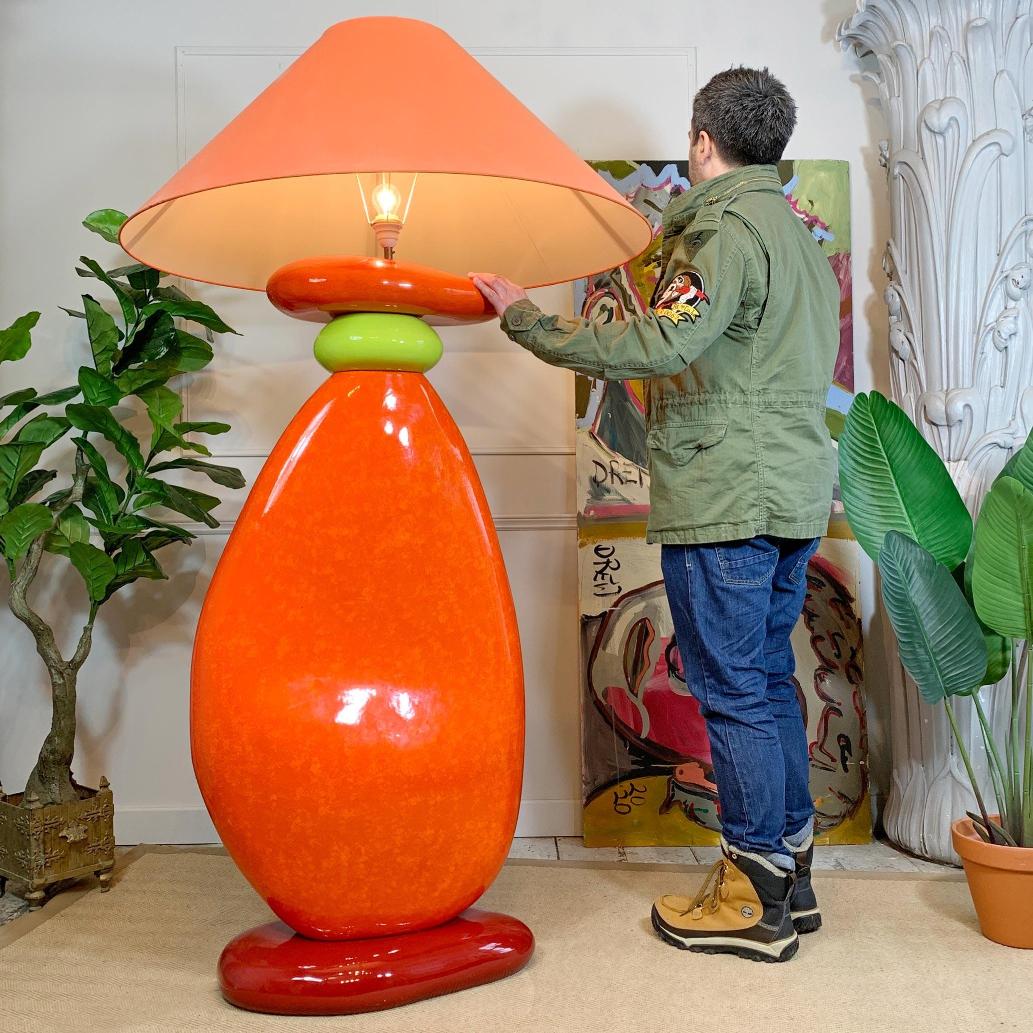 Enameled Enormous Francois Châtain Orange Red Pebbles Floor Lamp