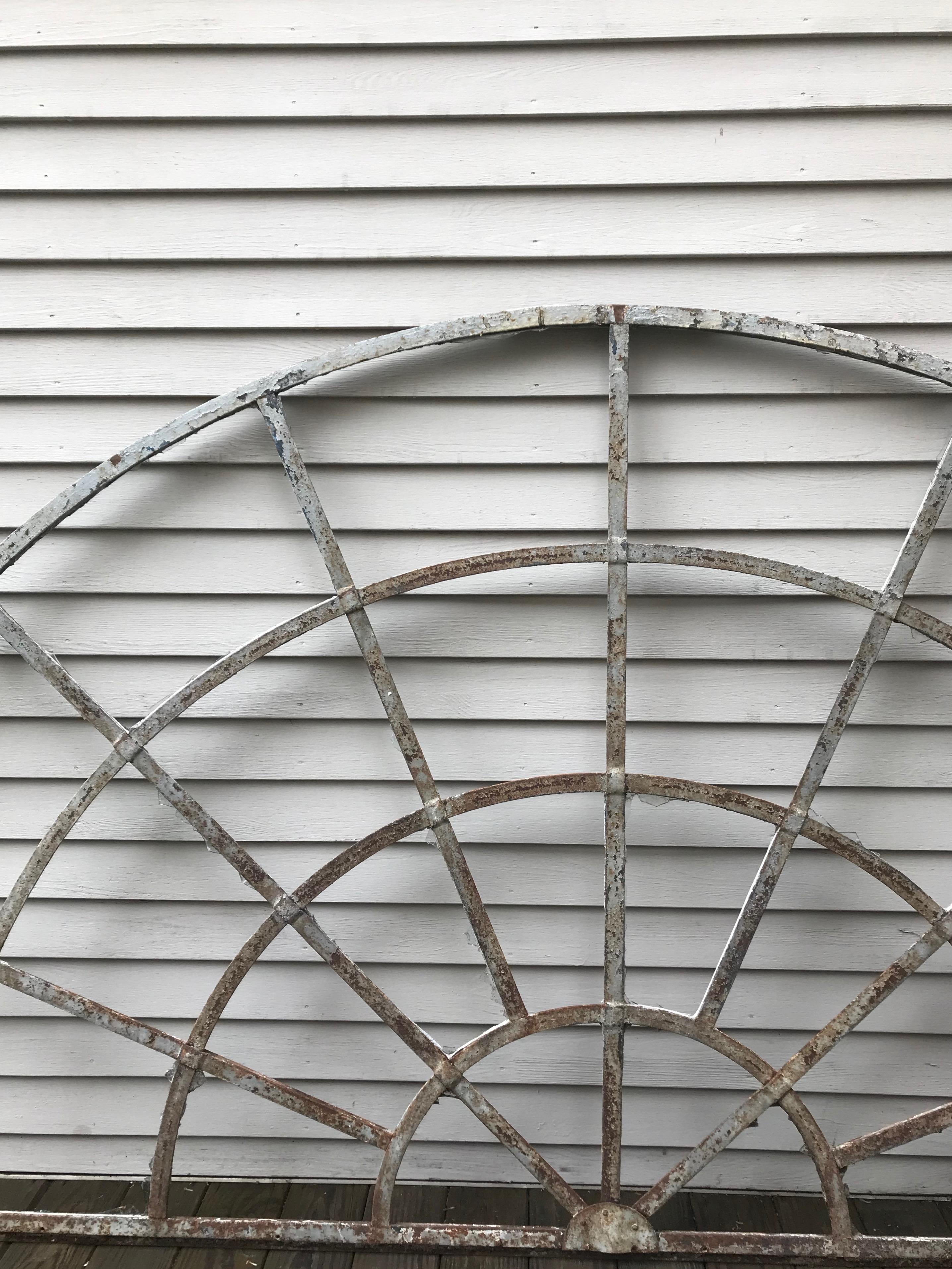 Hand-Crafted Enormous French 19th Century Wrought Iron Demilune Window Frame/Mirror/Trellis