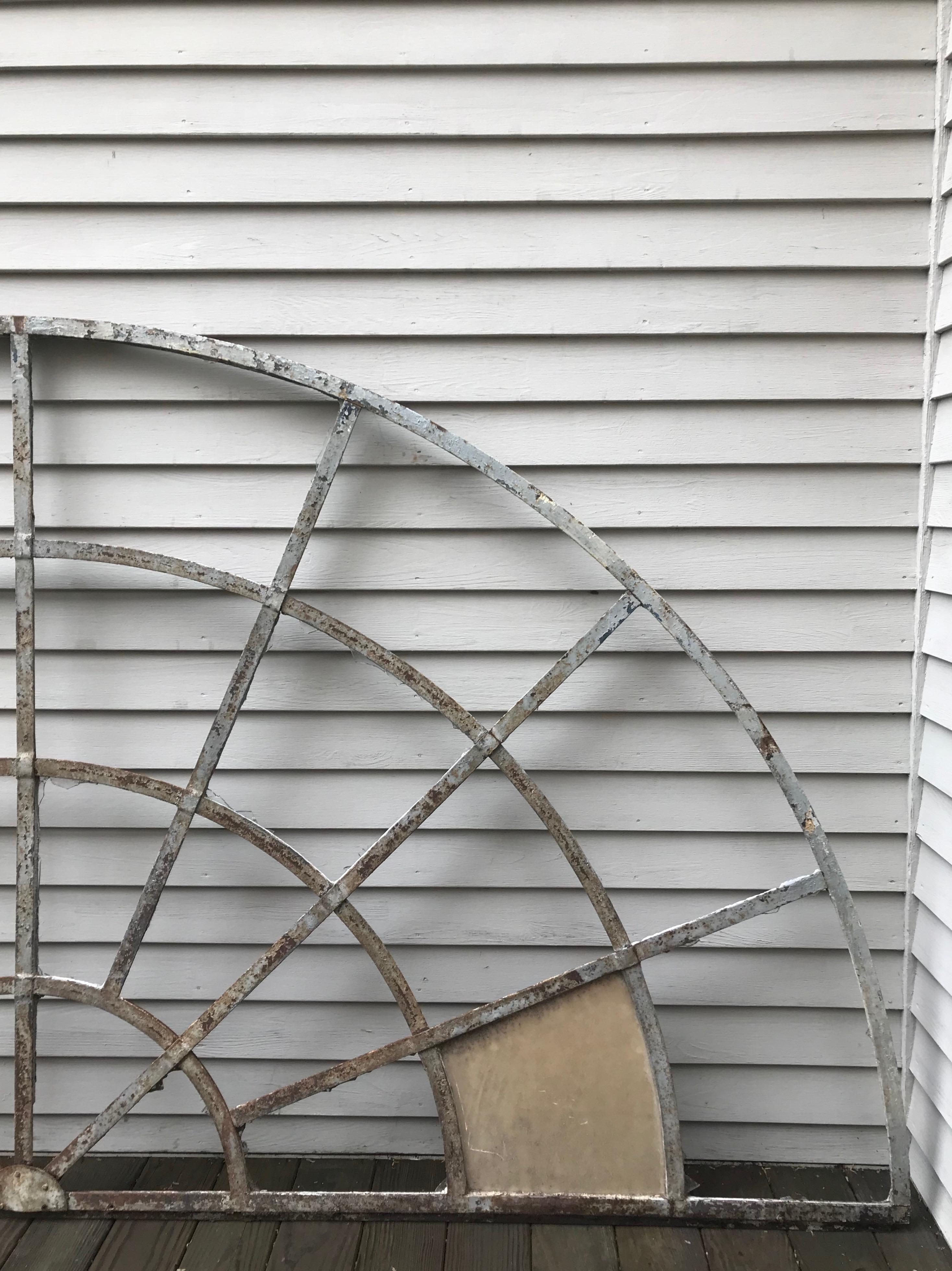 Enormous French 19th Century Wrought Iron Demilune Window Frame/Mirror/Trellis In Good Condition In Woodbury, CT