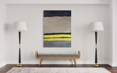 Huge 20th Century French Expressionist Abstract Oil Painting Black Grey Yellow