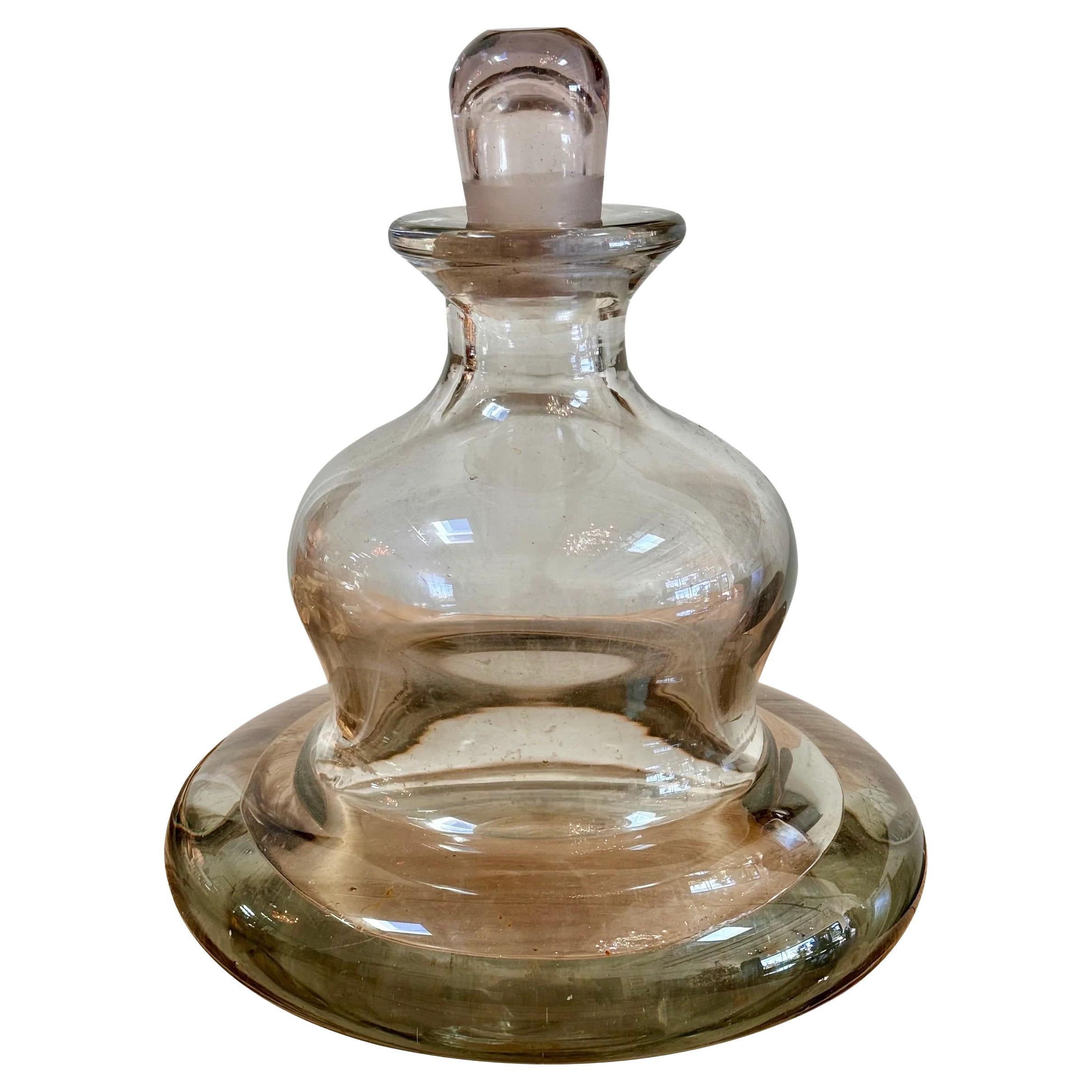 Enormous French Hand-Blown Glass Perfume Bottle With Stopper, 19th Century For Sale