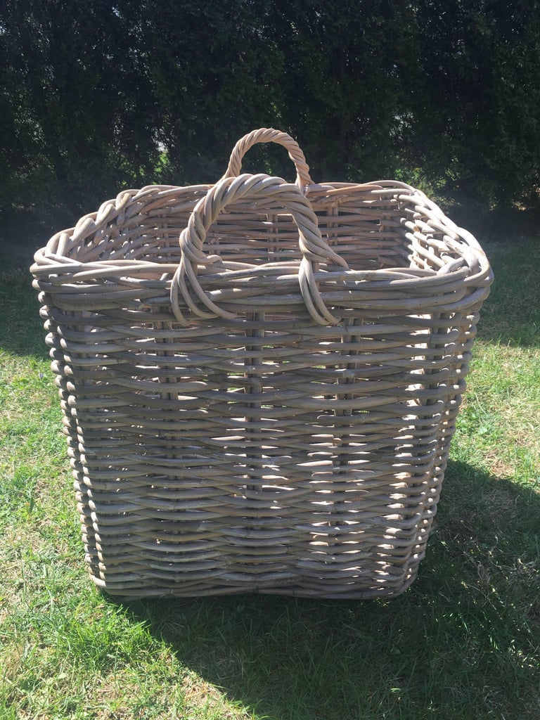 Enormous French Square Wicker Basket with Handles at 1stDibs french