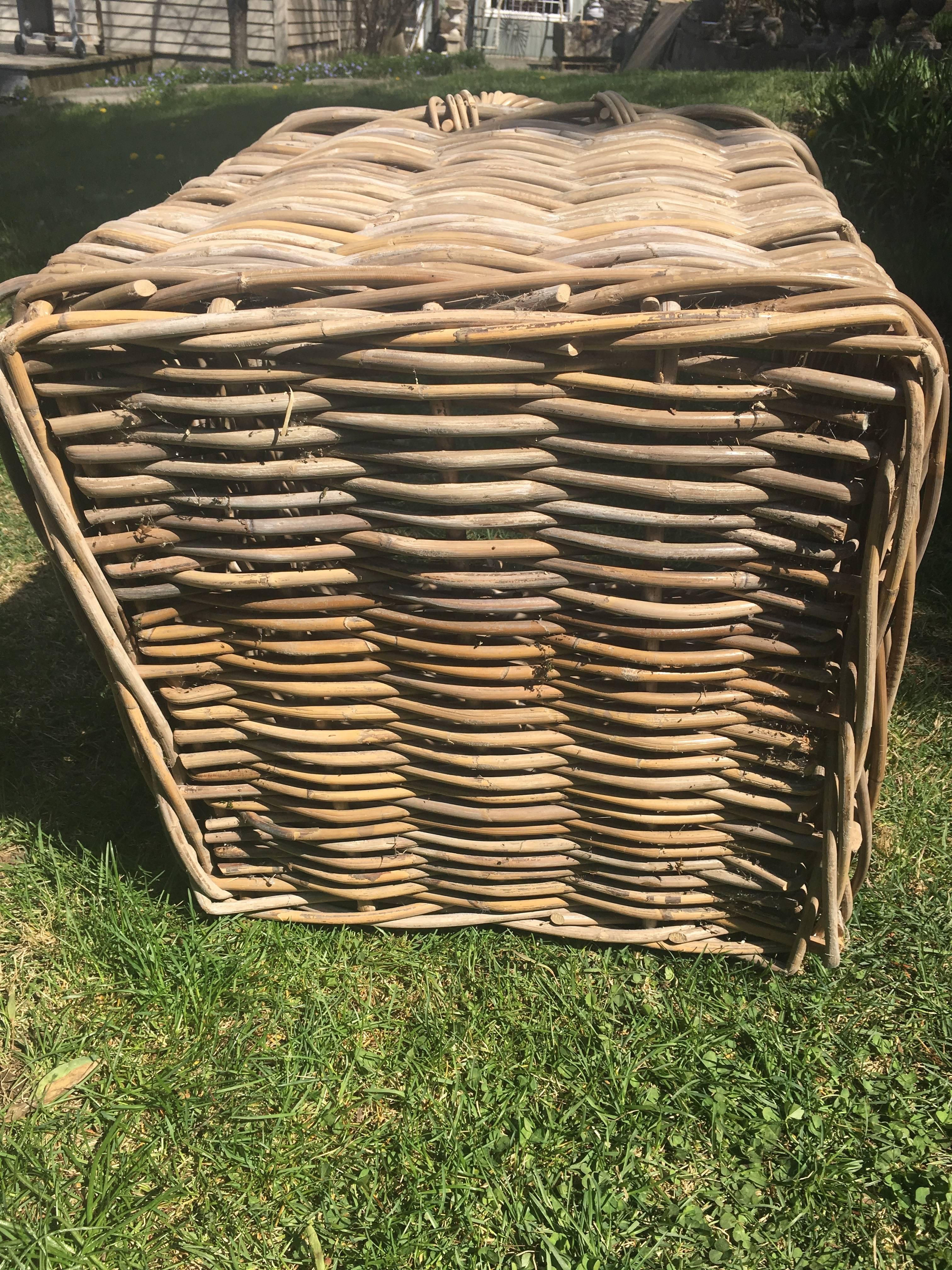 Enormous French Square Wicker Basket with Handles 3