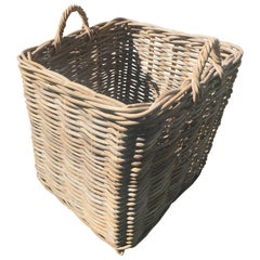 Vintage Enormous French Square Wicker Basket with Handles