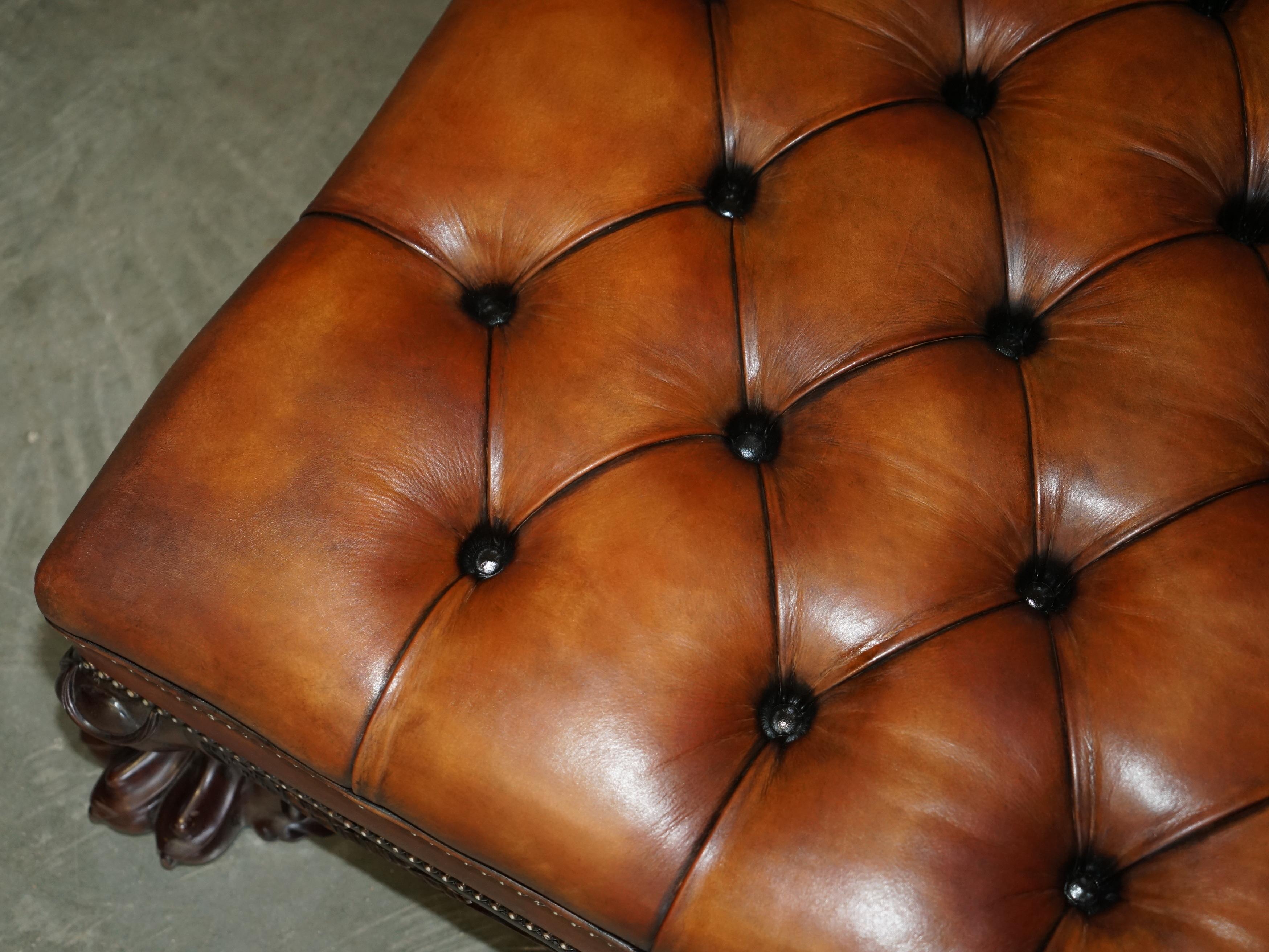 ENORMOUS FullY RESTORED BROWN LEATHER CHESTERFiELD TUFTED HEARTH FOOTSTOOL im Angebot 3