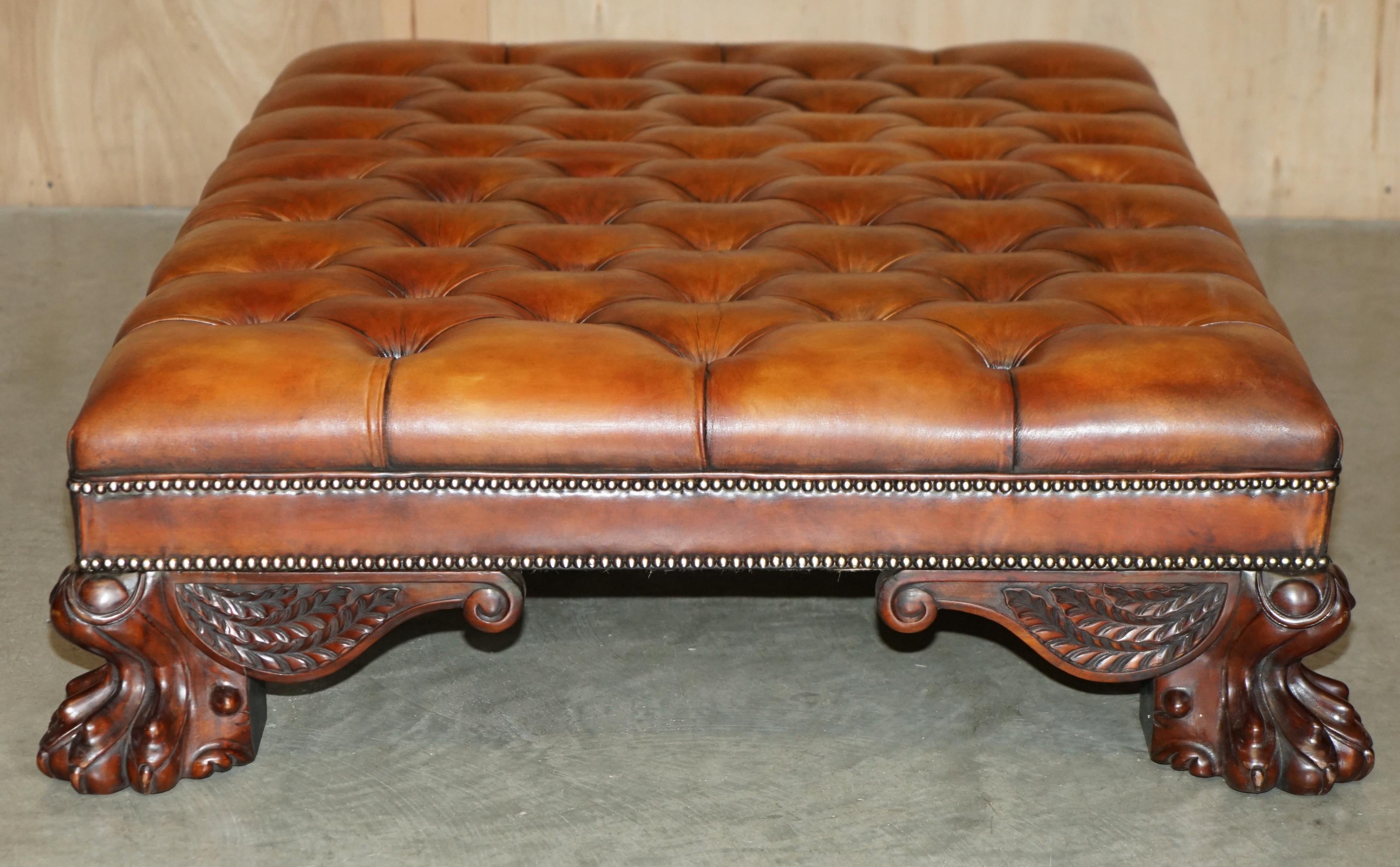 ENORMOUS FullY RESTORED BROWN LEATHER CHESTERFiELD TUFTED HEARTH FOOTSTOOL im Angebot 4