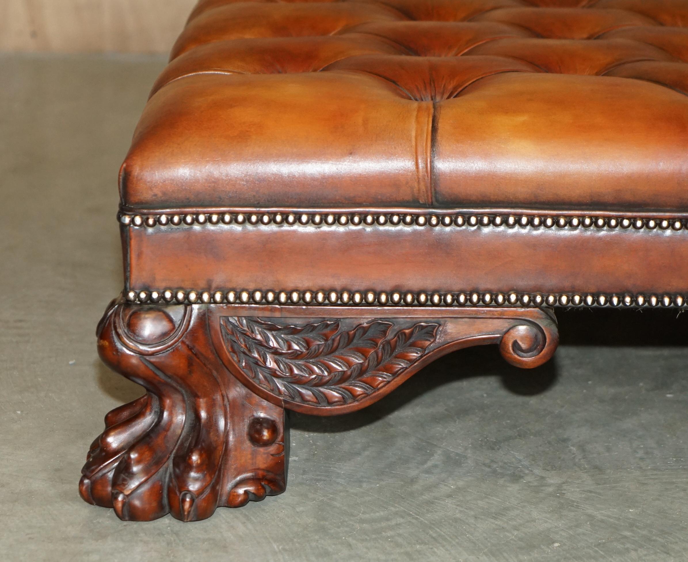 ENORMOUS FullY RESTORED BROWN LEATHER CHESTERFiELD TUFTED HEARTH FOOTSTOOL im Angebot 5
