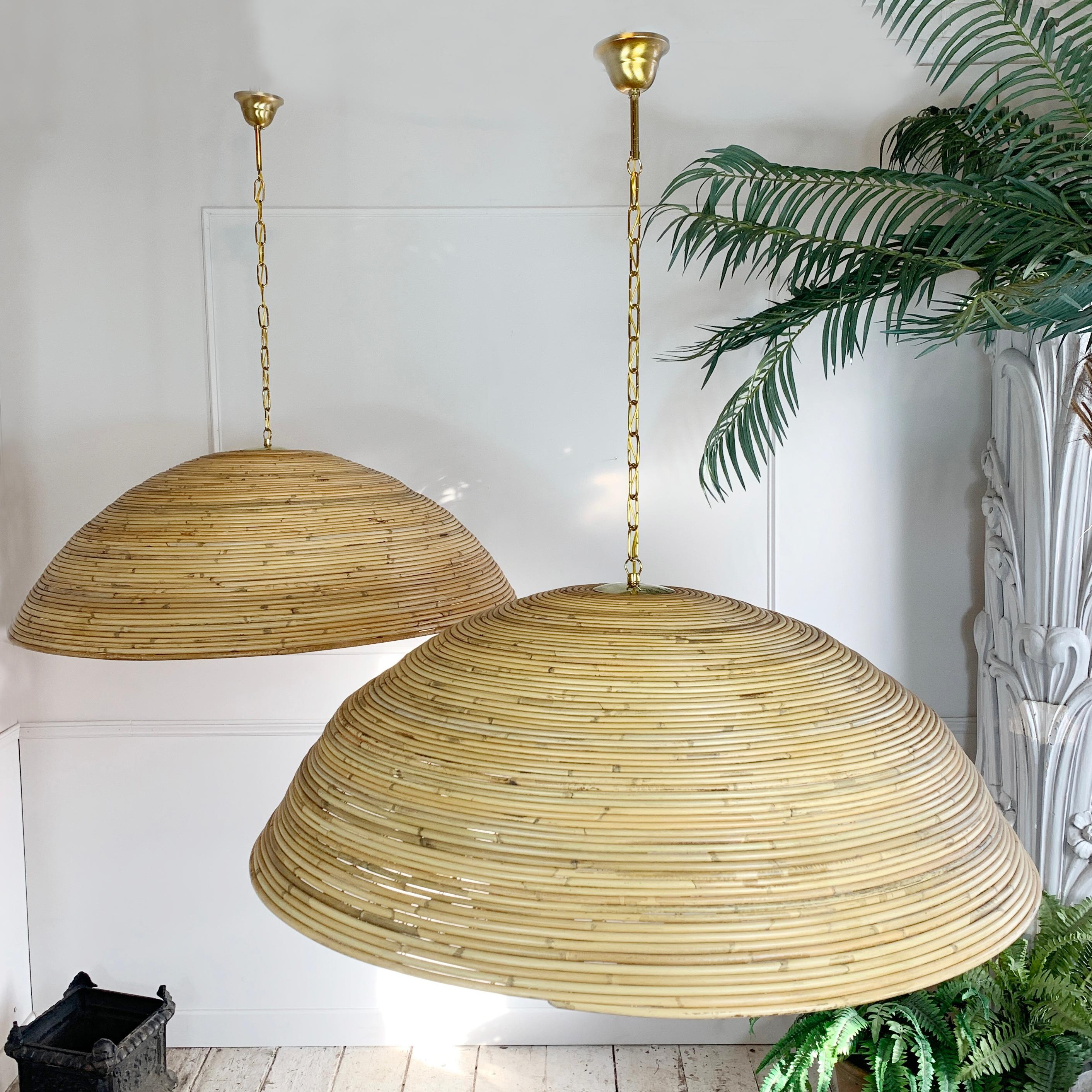 Enormous 1960's Italian Designer Rattan Dome Ceiling Pendants For Sale 5